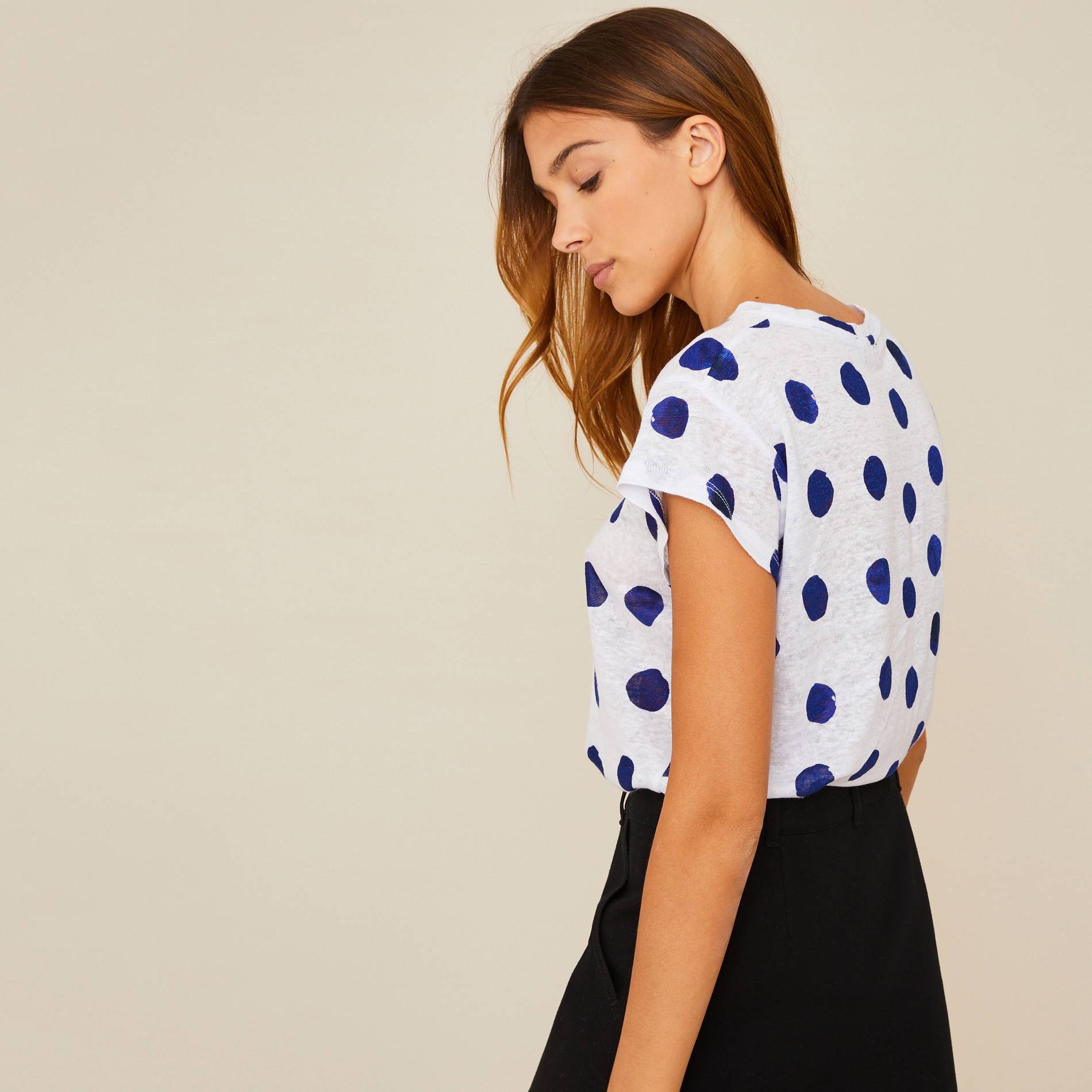 T-shirt imprimé pois en lin, Blanc, large image number 1