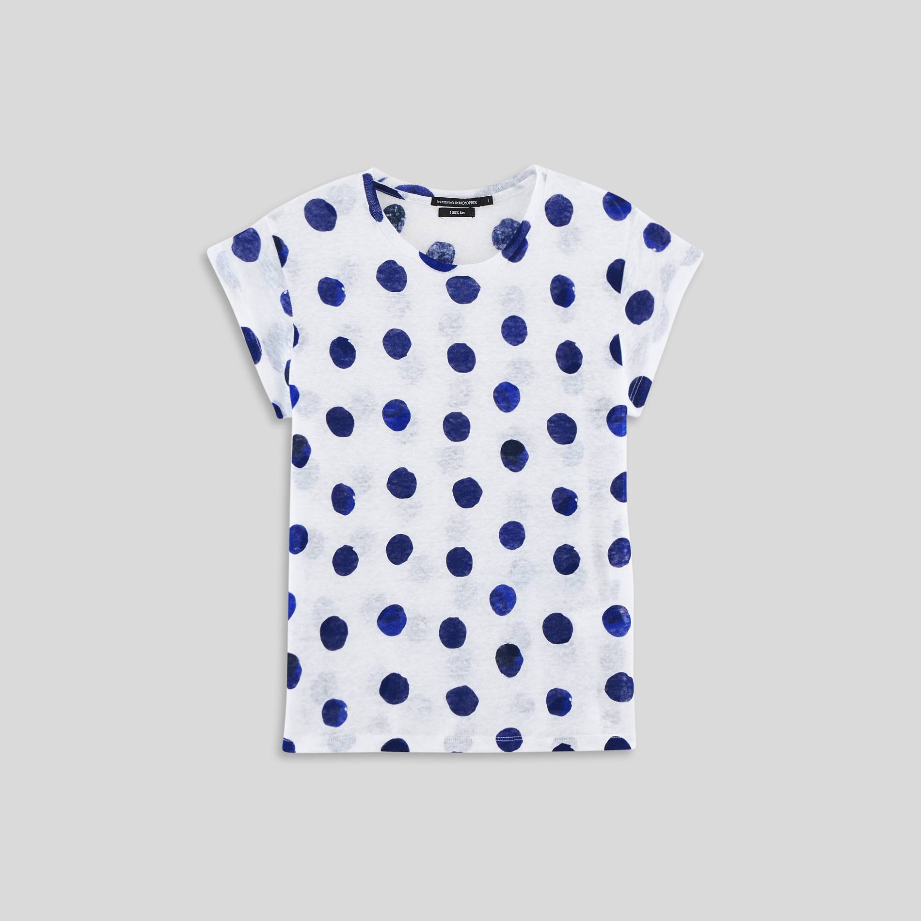 T-shirt imprimé pois en lin, Blanc, large image number 2