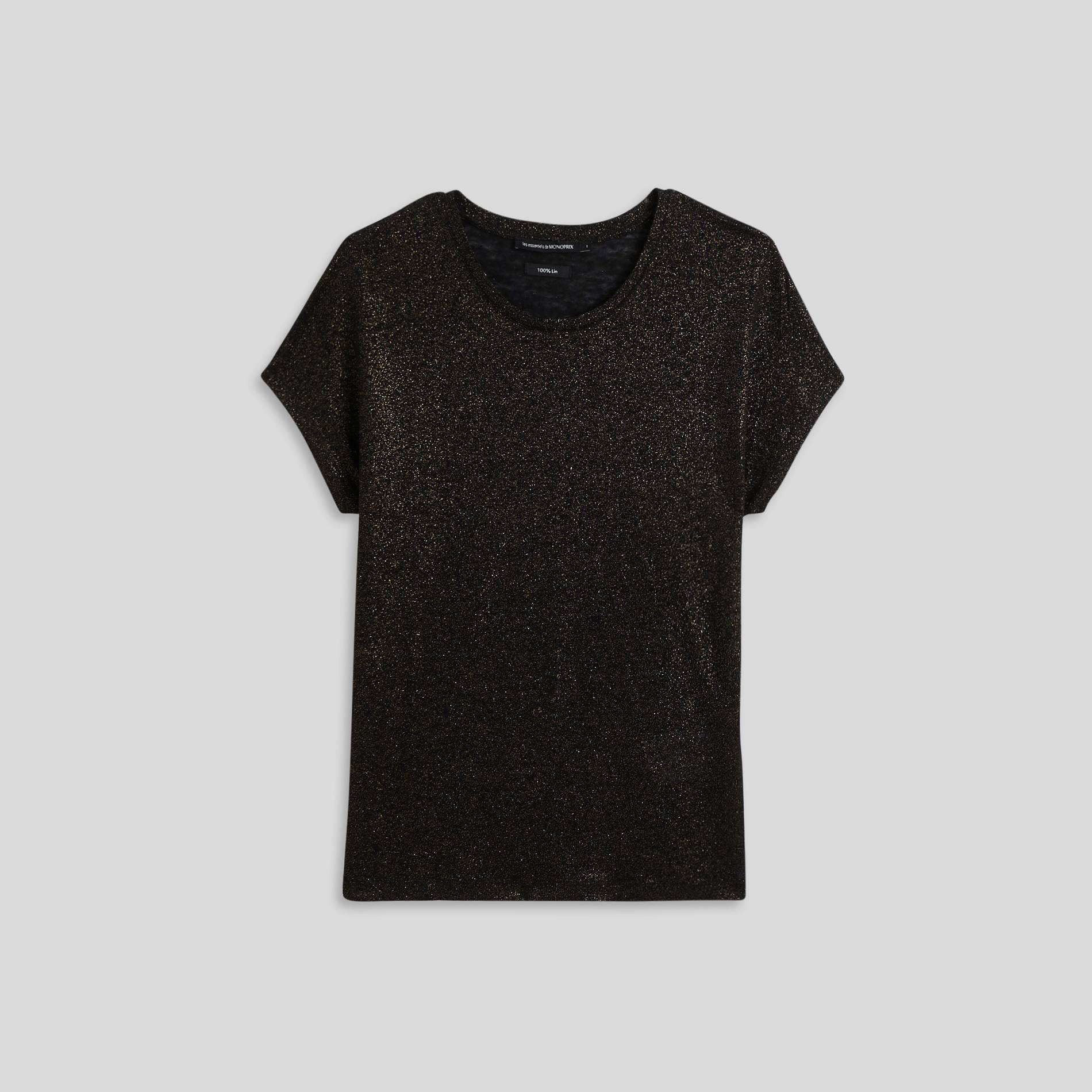 T-shirt manches courtes en lin, Noir, large image number 2.0
