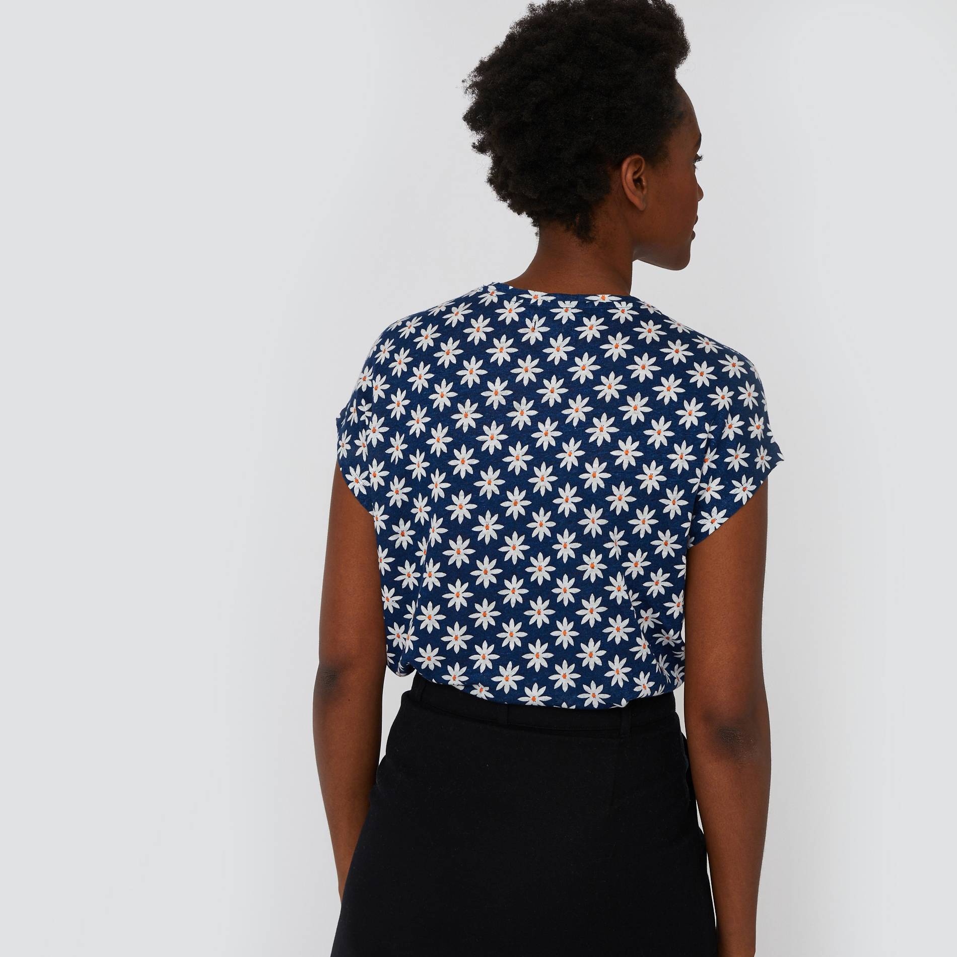 T-shirt manches courtes imprimé en lin, Indigo, large image number 1