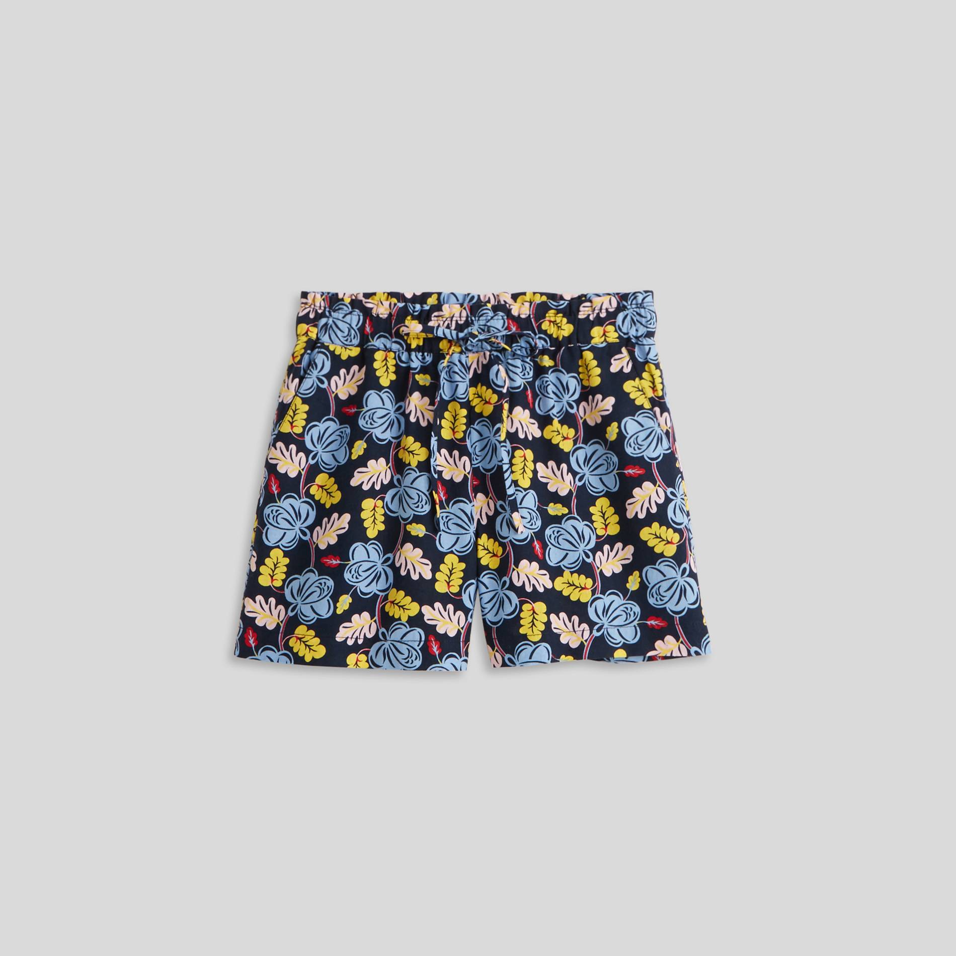 Short élastique en coton et lin imprimé, Bleu marine, large image number 2