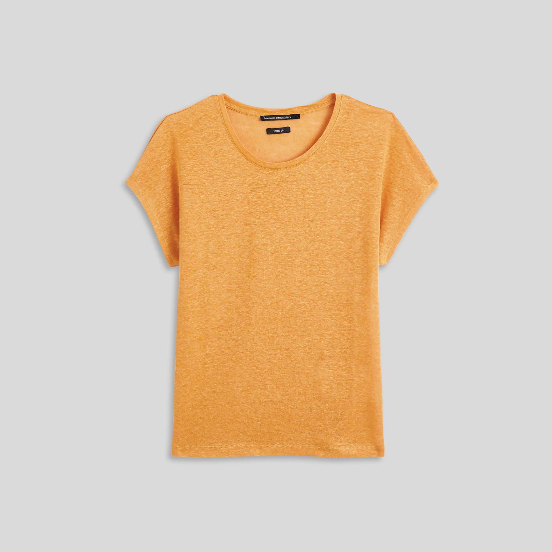 T-shirt manches courtes en lin, Safran, large image number 2.0