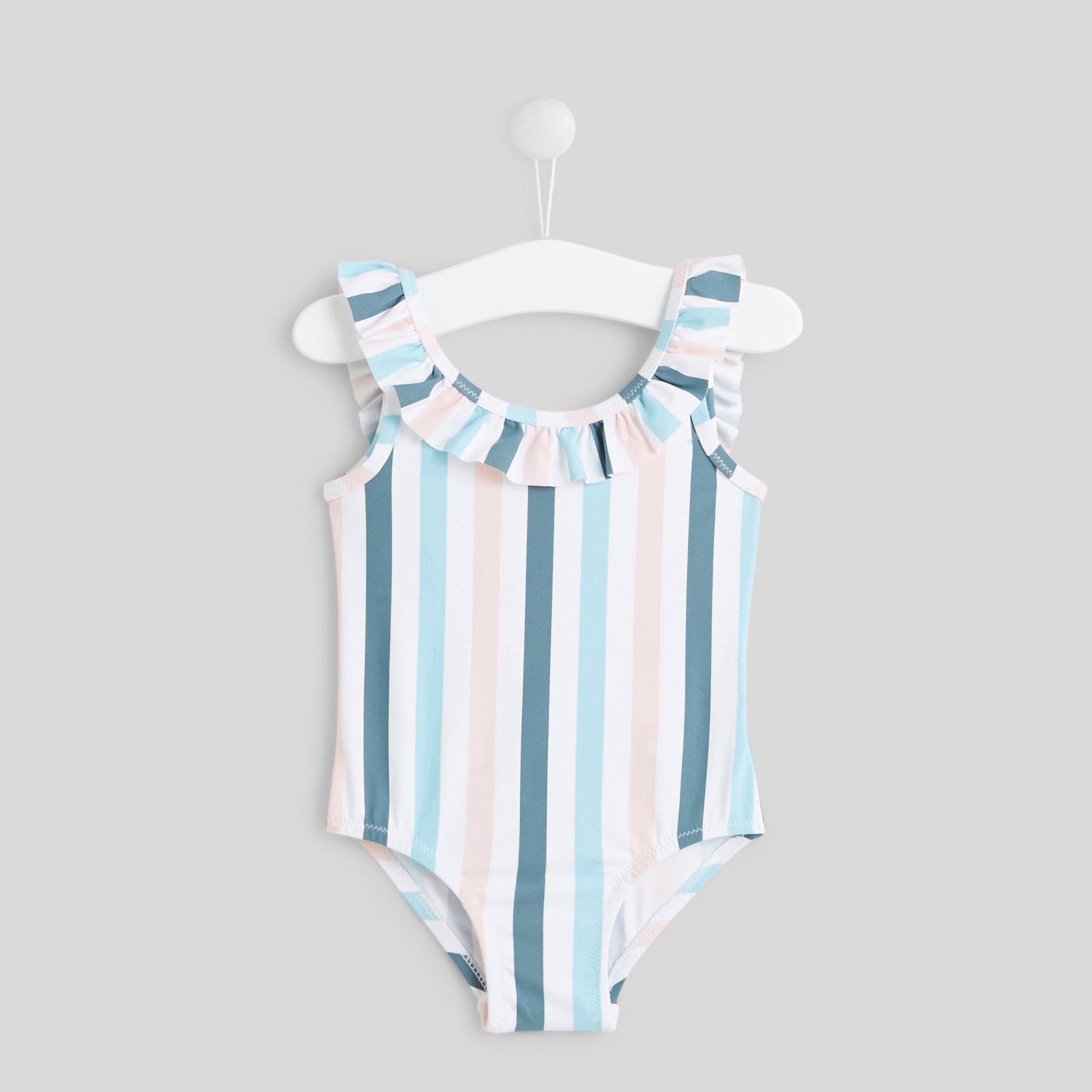 Maillot de bain 1 pièce à rayures, Rose pâle, large image number 0