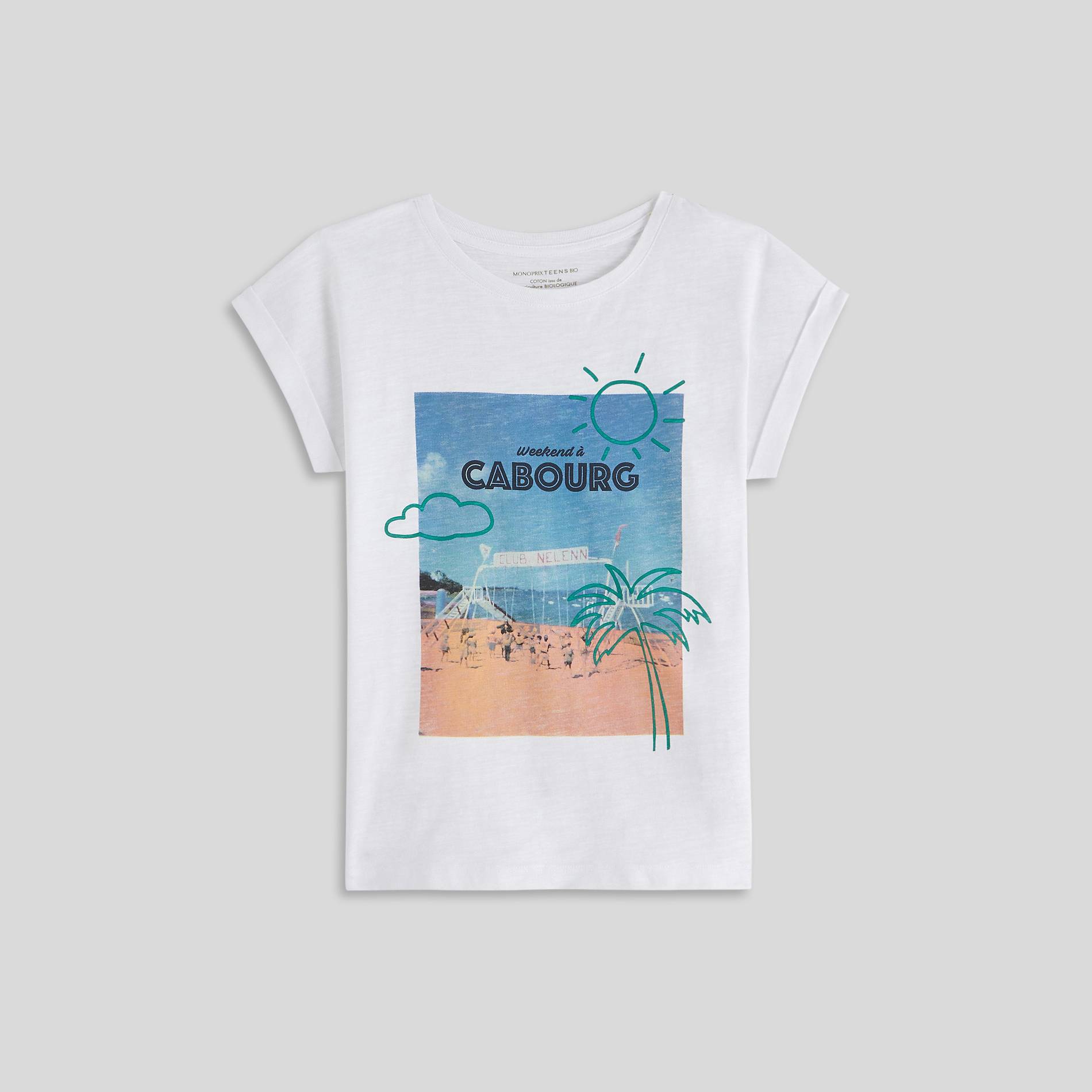 T-shirt manches courtes imprimé en coton BIO, Blanc, large image number 0