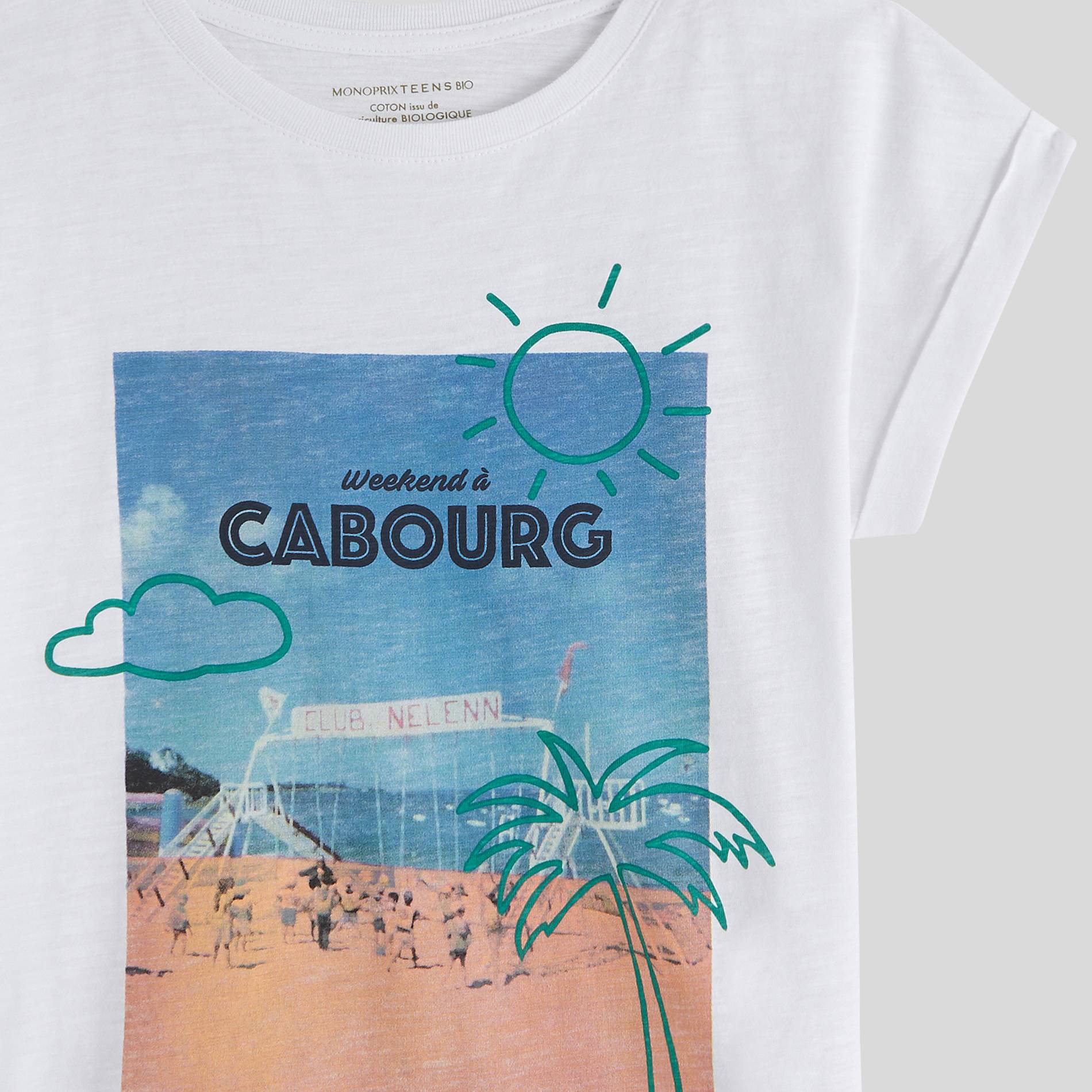 T-shirt manches courtes imprimé en coton BIO, Blanc, large image number 2