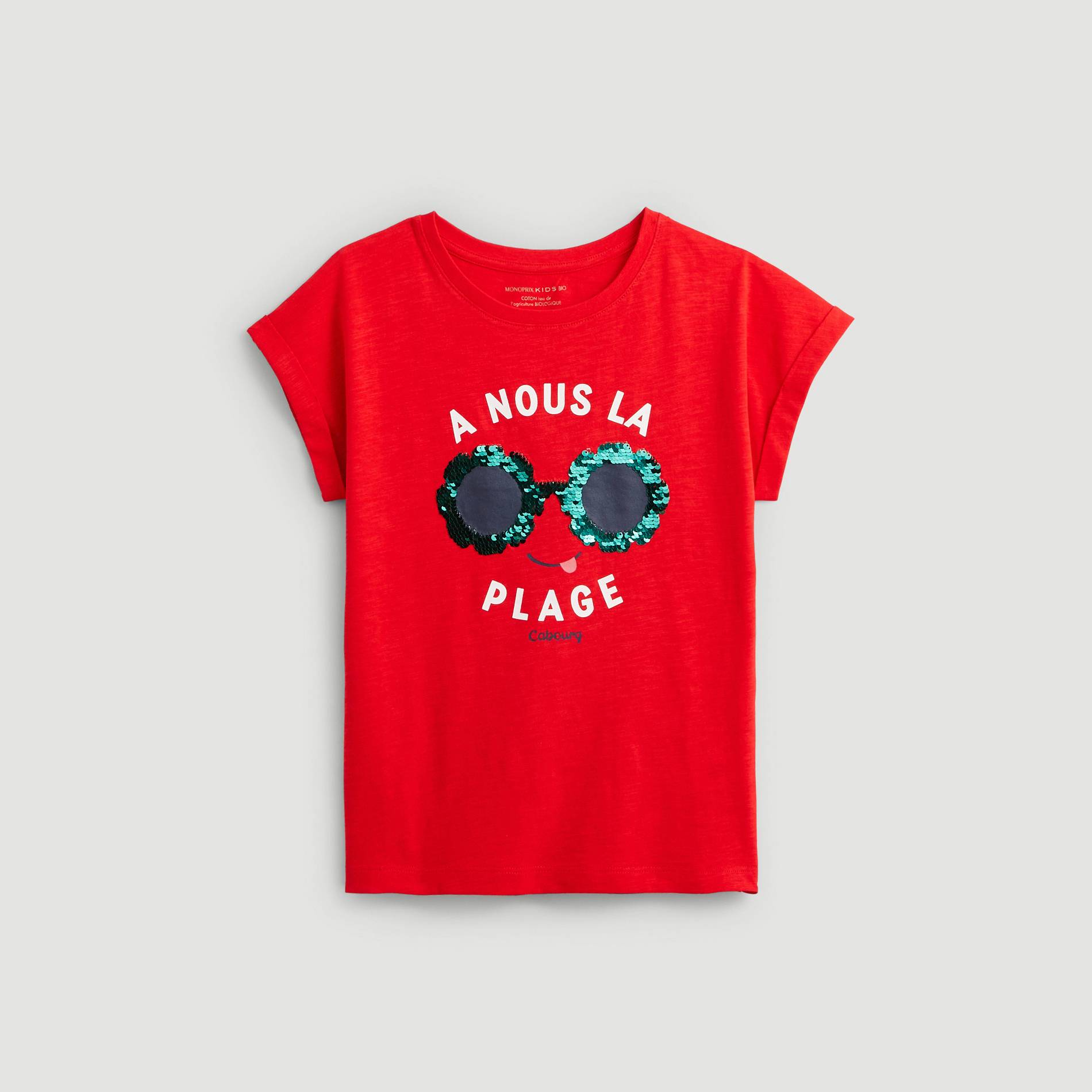 T-shirt manches courtes à sequins en coton BIO, Rouge, large image number 0