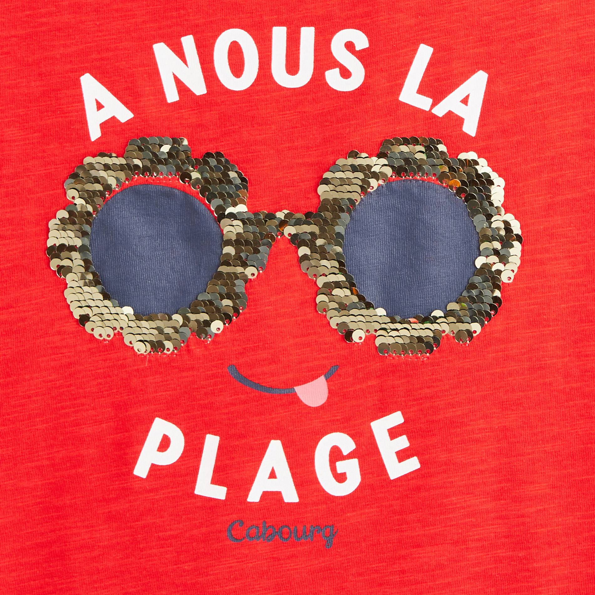 T-shirt manches courtes à sequins en coton BIO, Rouge, large image number 2