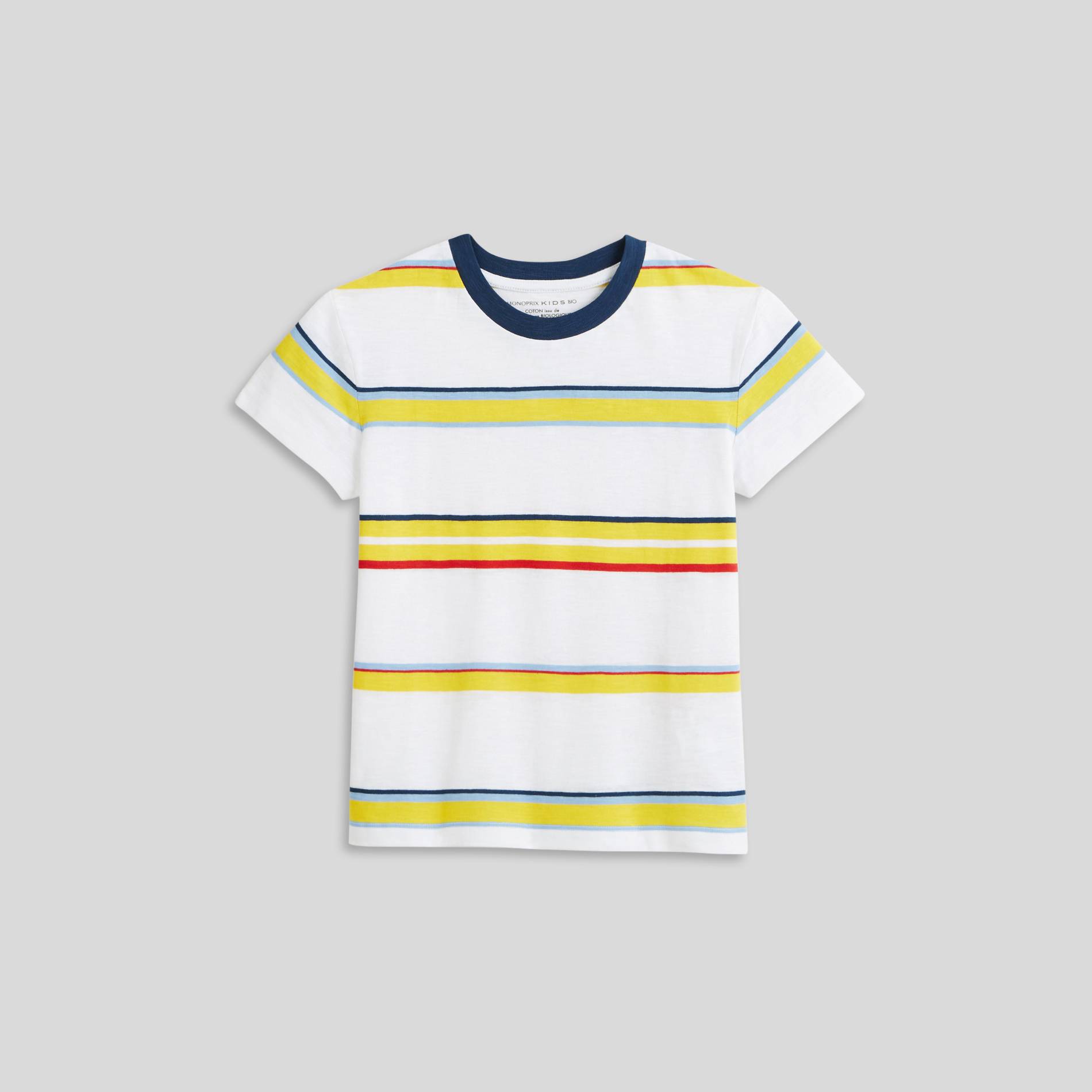 T-shirt manches courtes rayé en coton BIO, Blanc, large image number 0