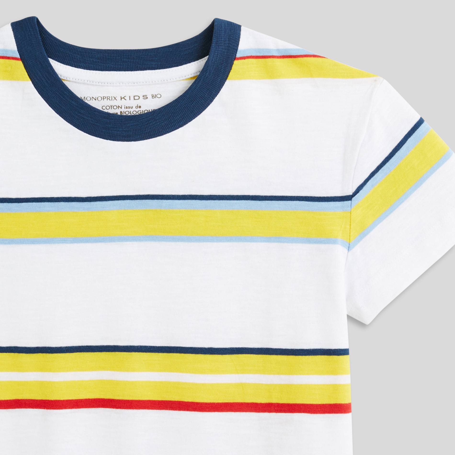 T-shirt manches courtes rayé en coton BIO, Blanc, large image number 2