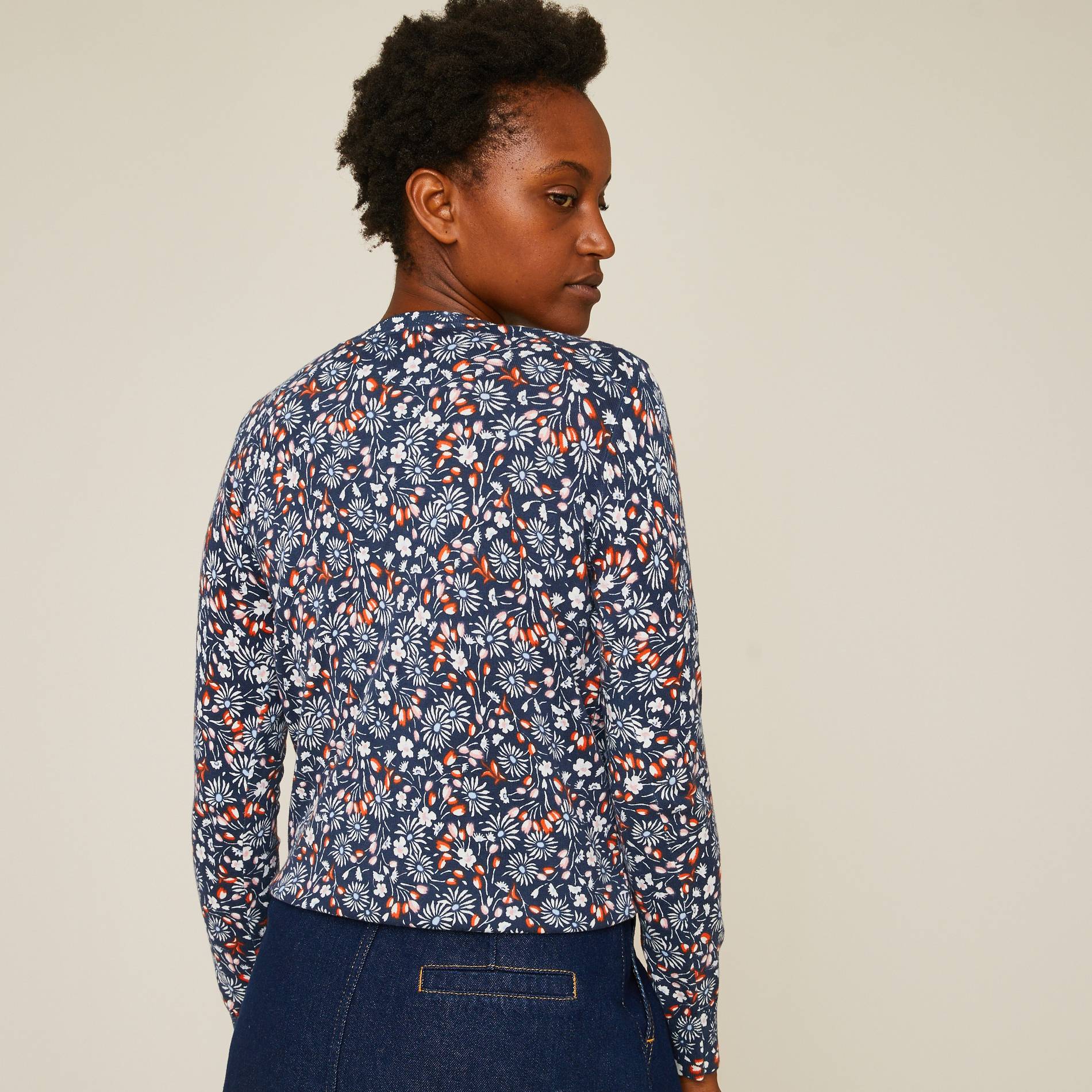 Cardigan imprimé en coton, Bleu marine, large image number 1