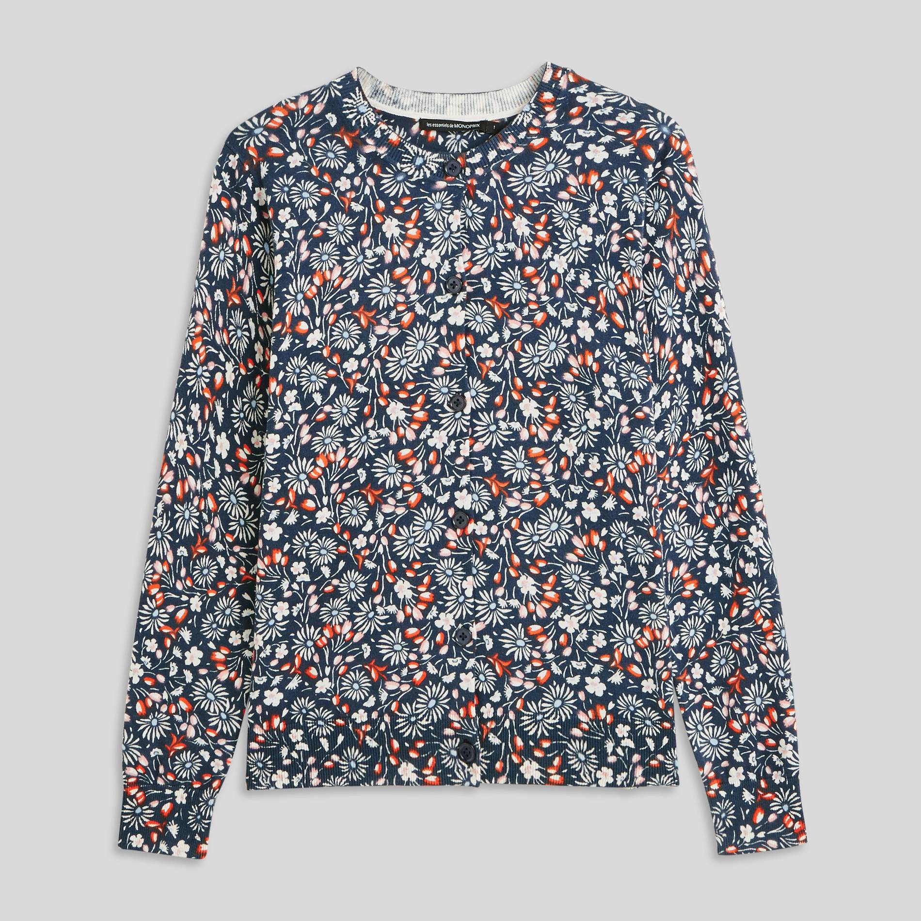 Cardigan imprimé en coton, Bleu marine, large image number 2