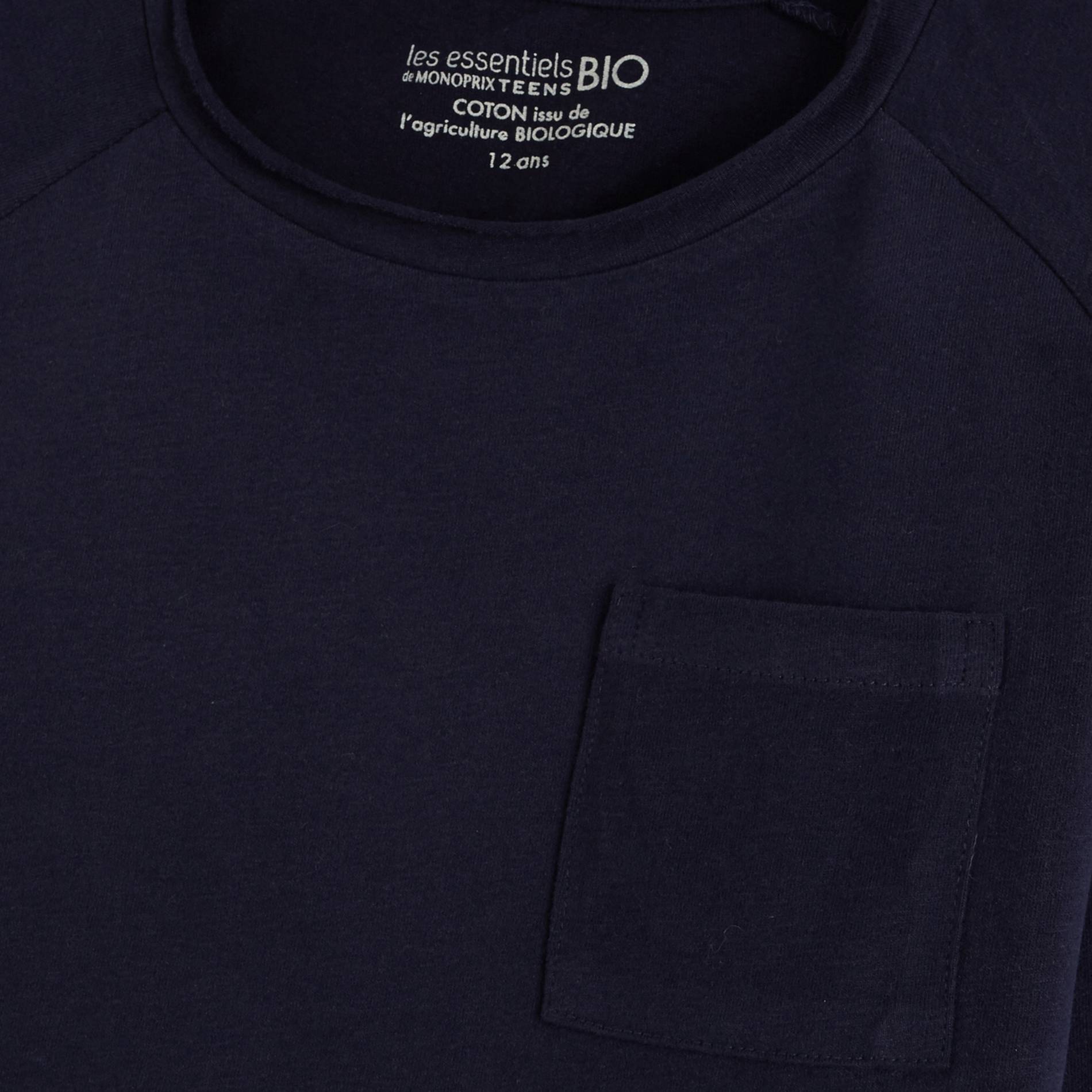 T-shirt manches longues détail poche en coton BIO, Bleu marine, large image number 2