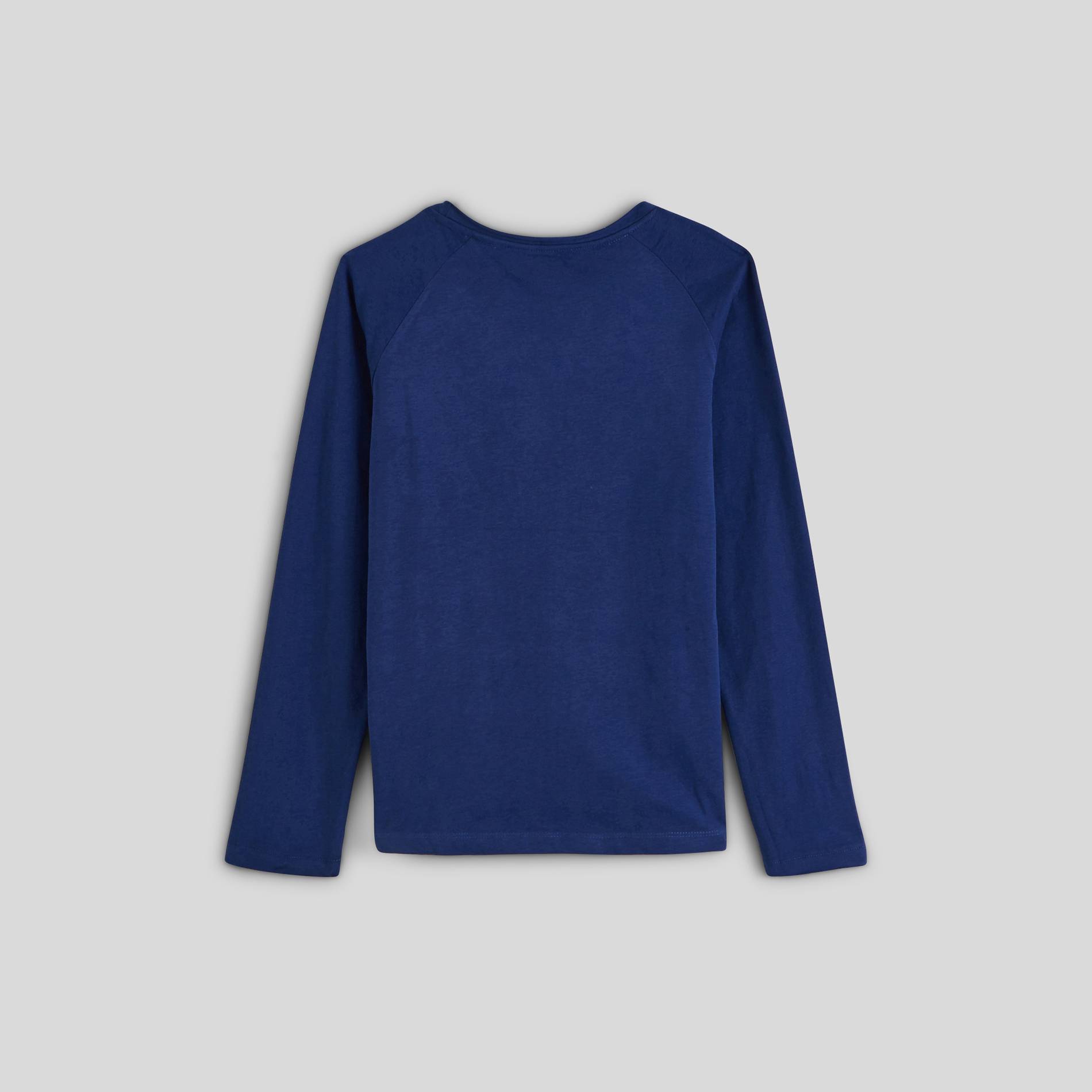 T-shirt manches longues détail poche en coton BIO, Indigo, large image number 1