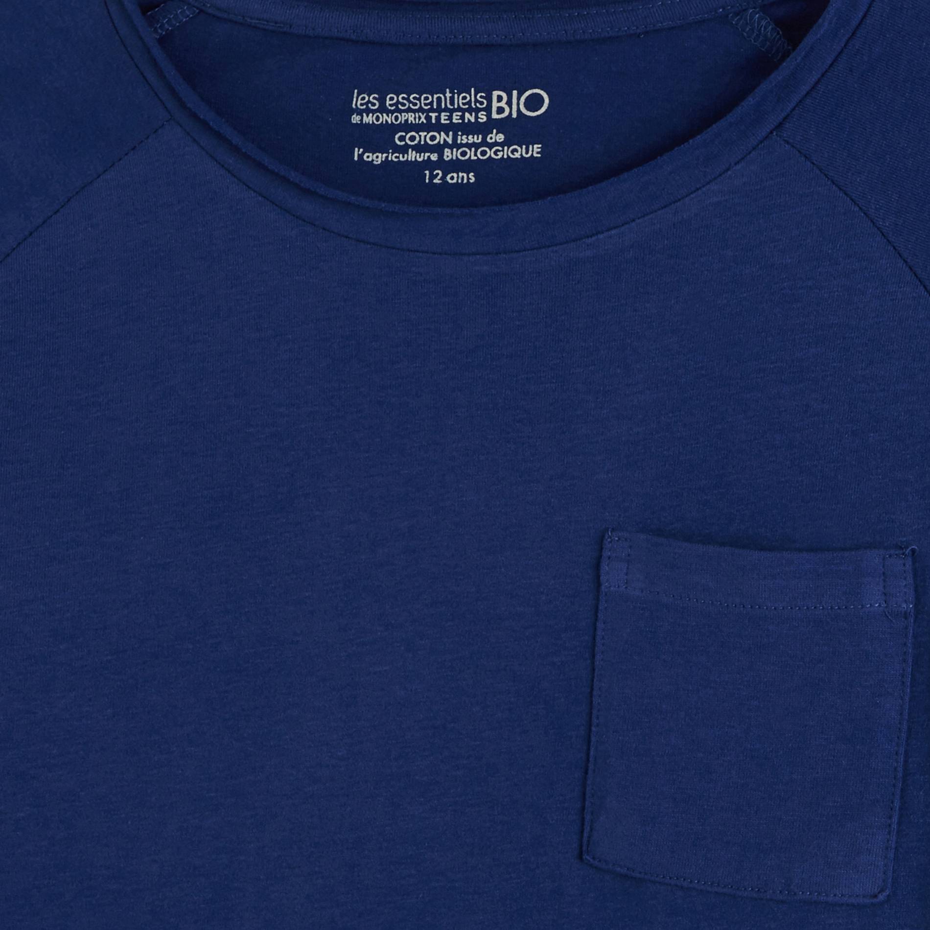 T-shirt manches longues détail poche en coton BIO, Indigo, large image number 2.0
