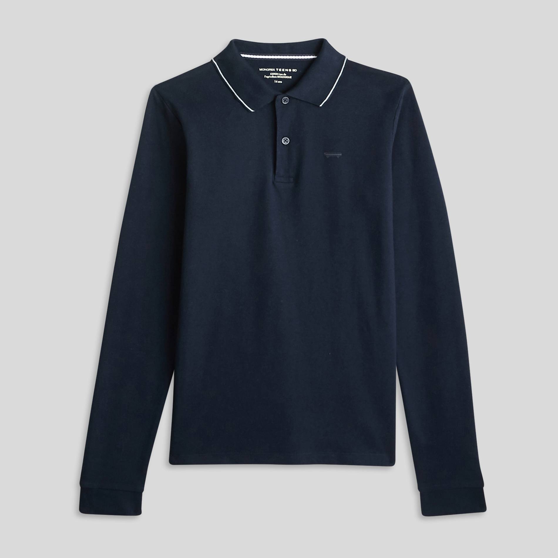 Polo manches longues en coton BIO, Bleu clair, large image number 0.0