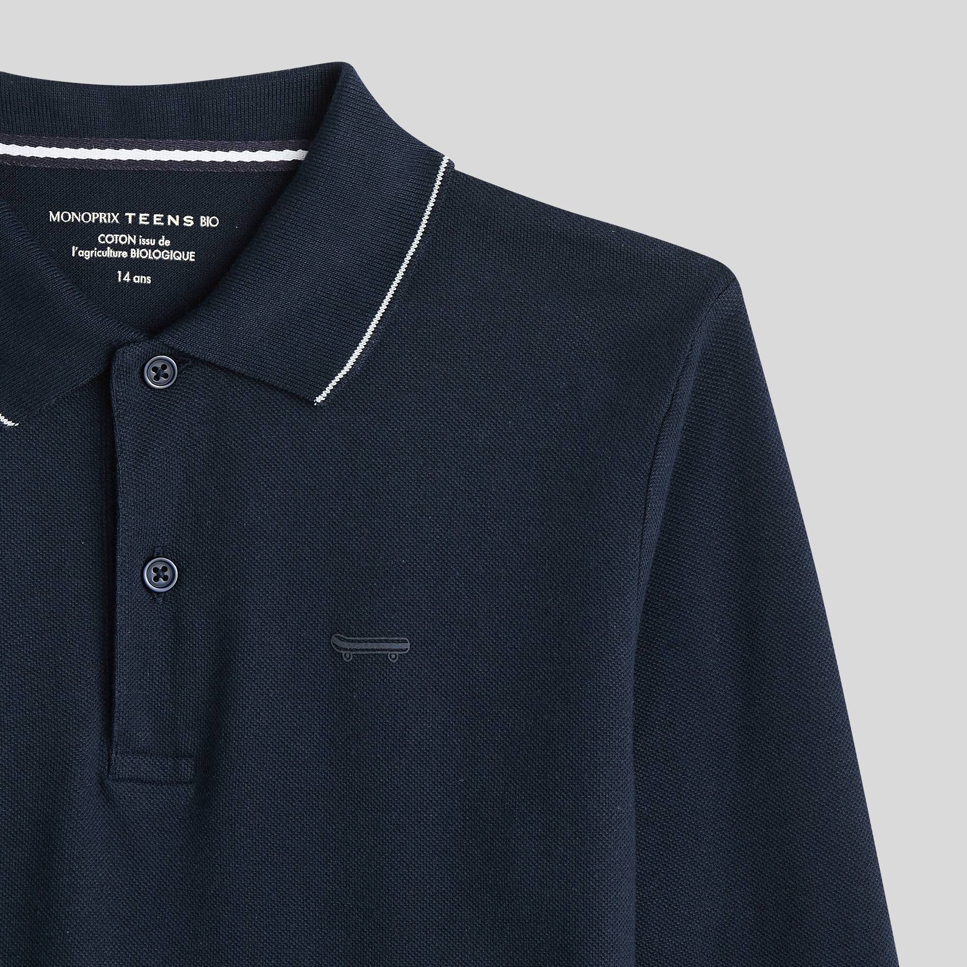 Polo manches longues en coton BIO, Bleu clair, large image number 2.0