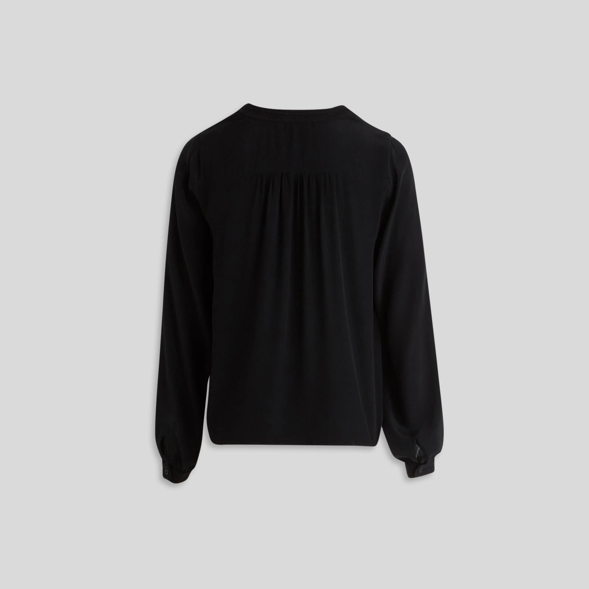 Blouse unie col V avec inserts en dentelle, Noir, large image number 1