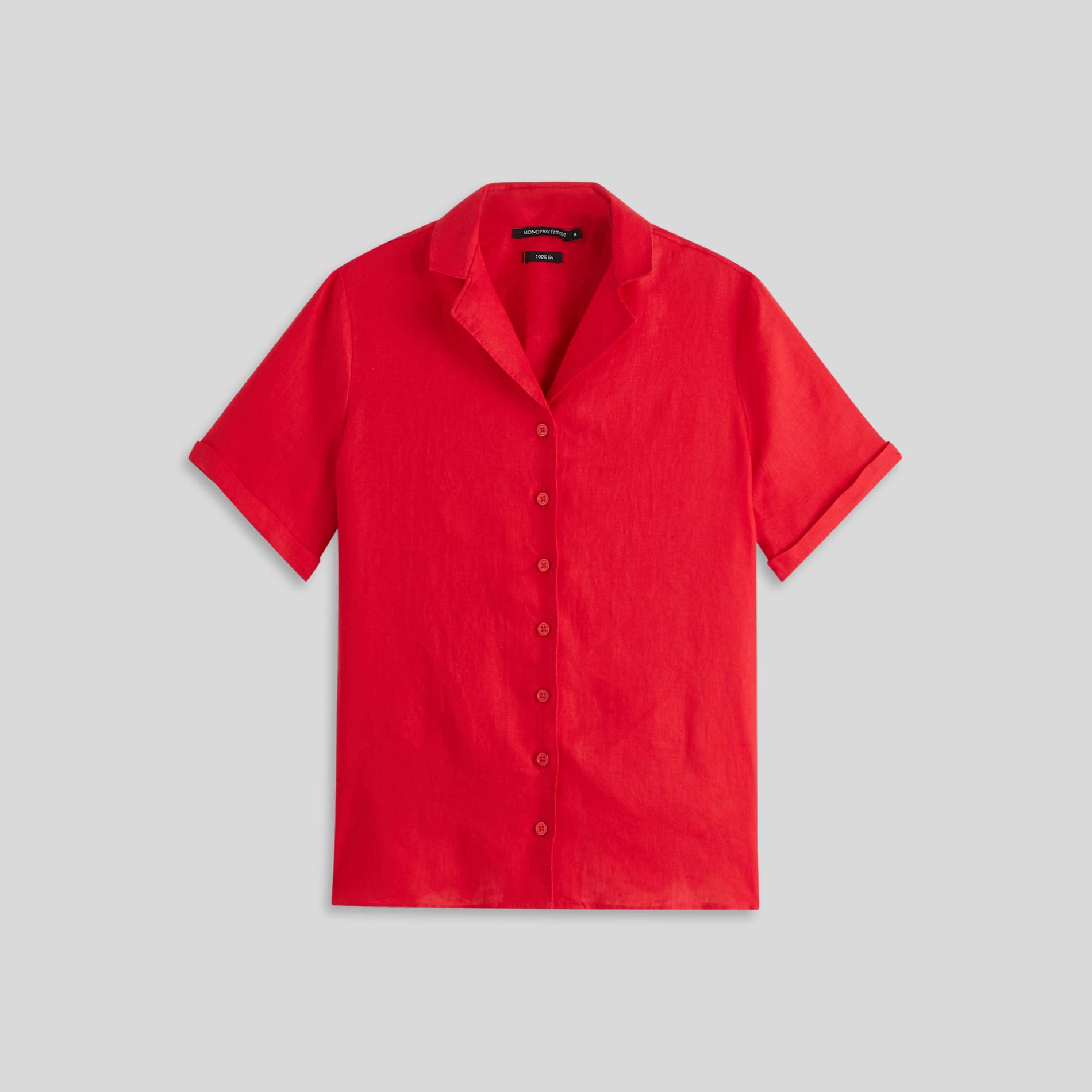 Chemise manches courtes en lin, Cerise, large image number 1.0