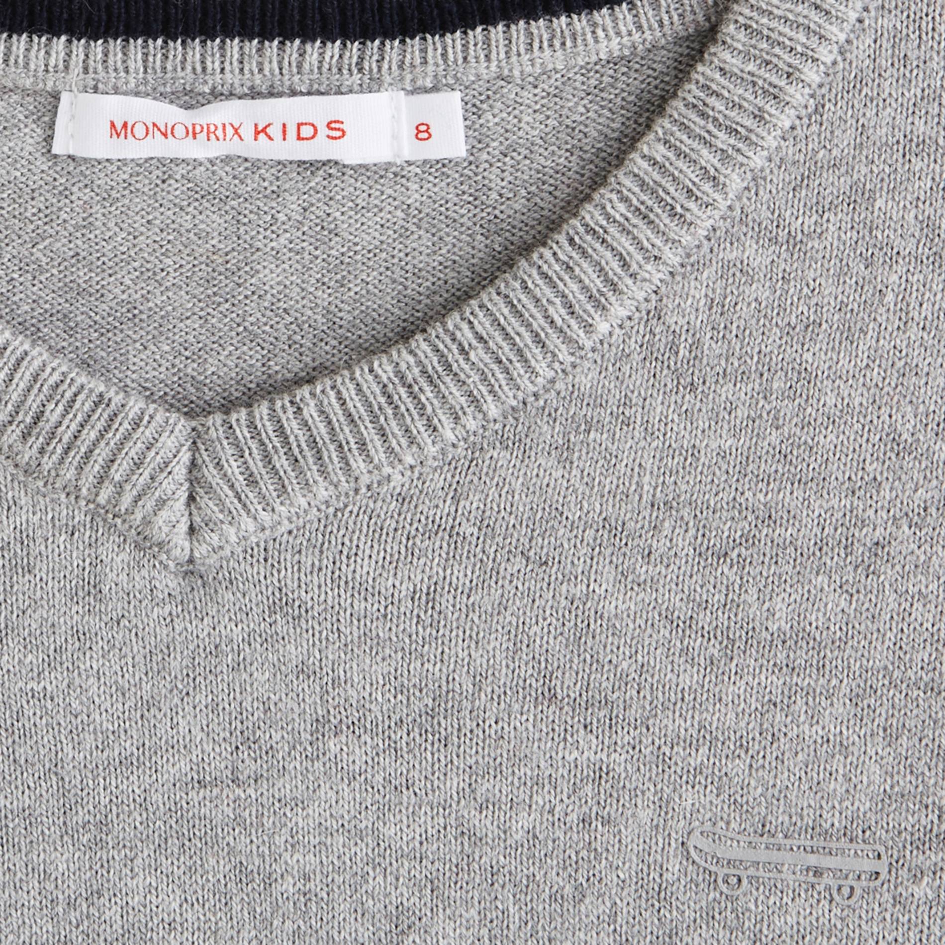 Pull col V en coton et laine, Perle, large image number 2.0