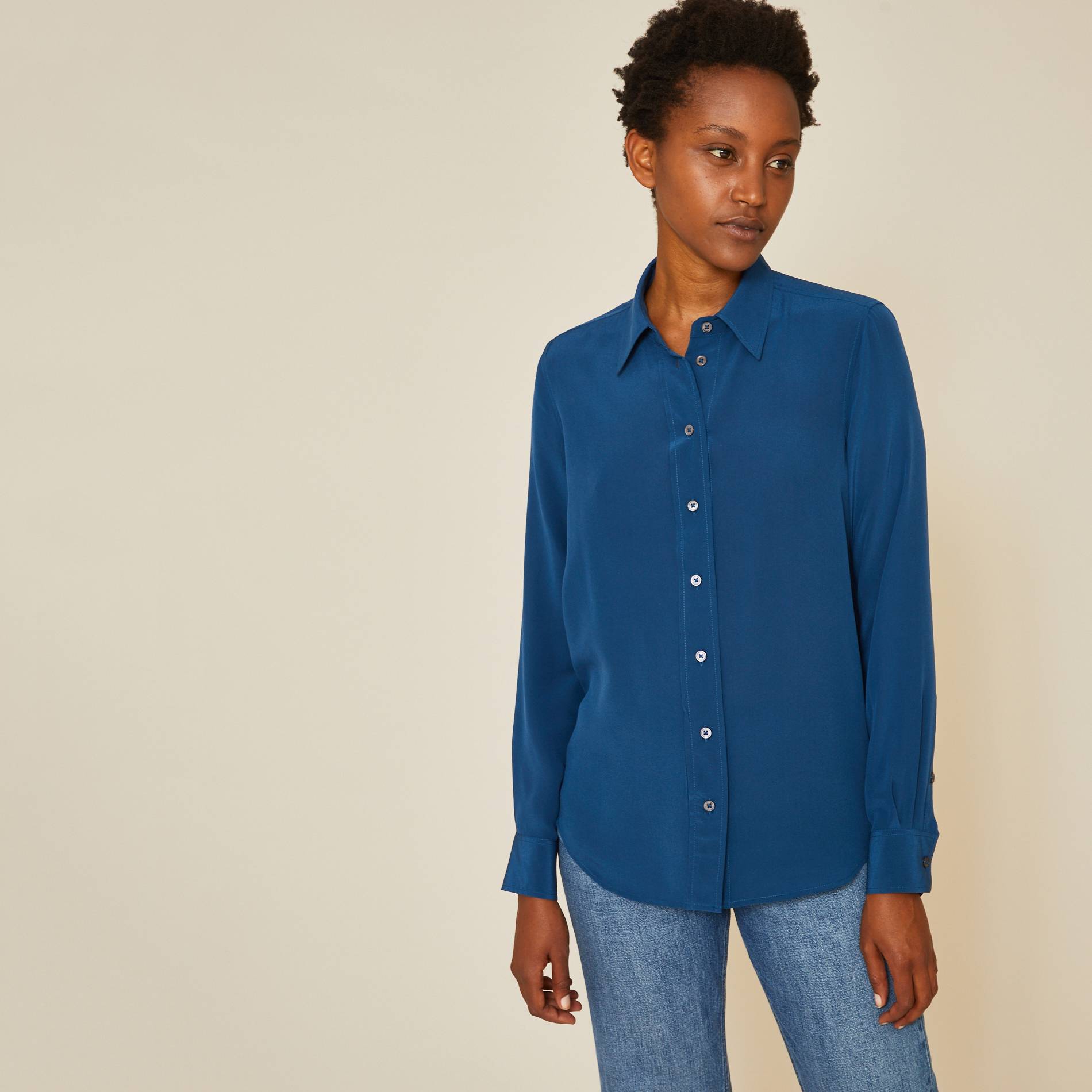Chemise en soie unie, Indigo, large image number 0