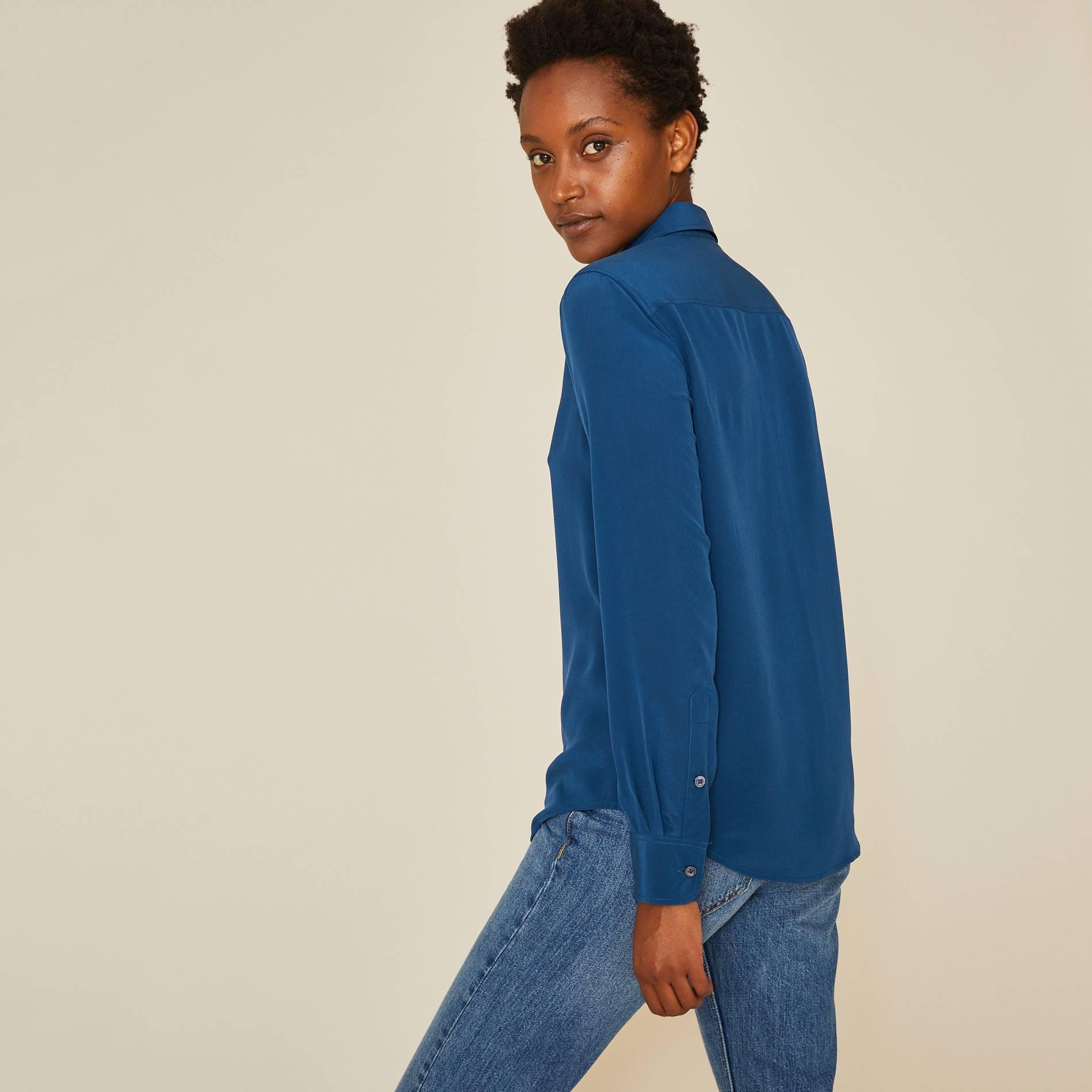 Chemise en soie unie, Indigo, large image number 1.0