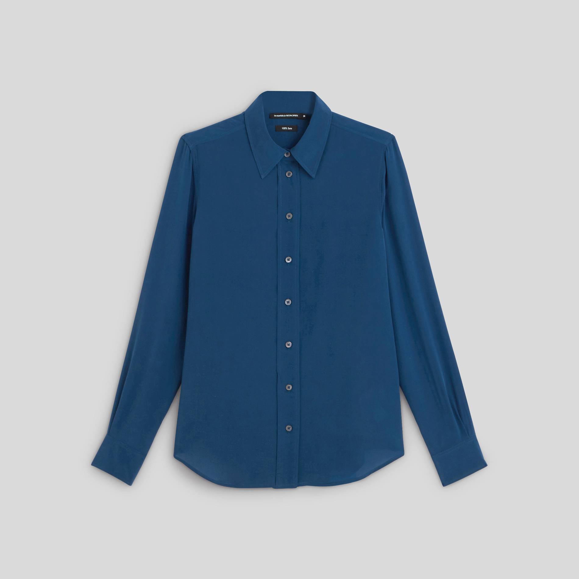 Chemise en soie unie, Indigo, large image number 2.0