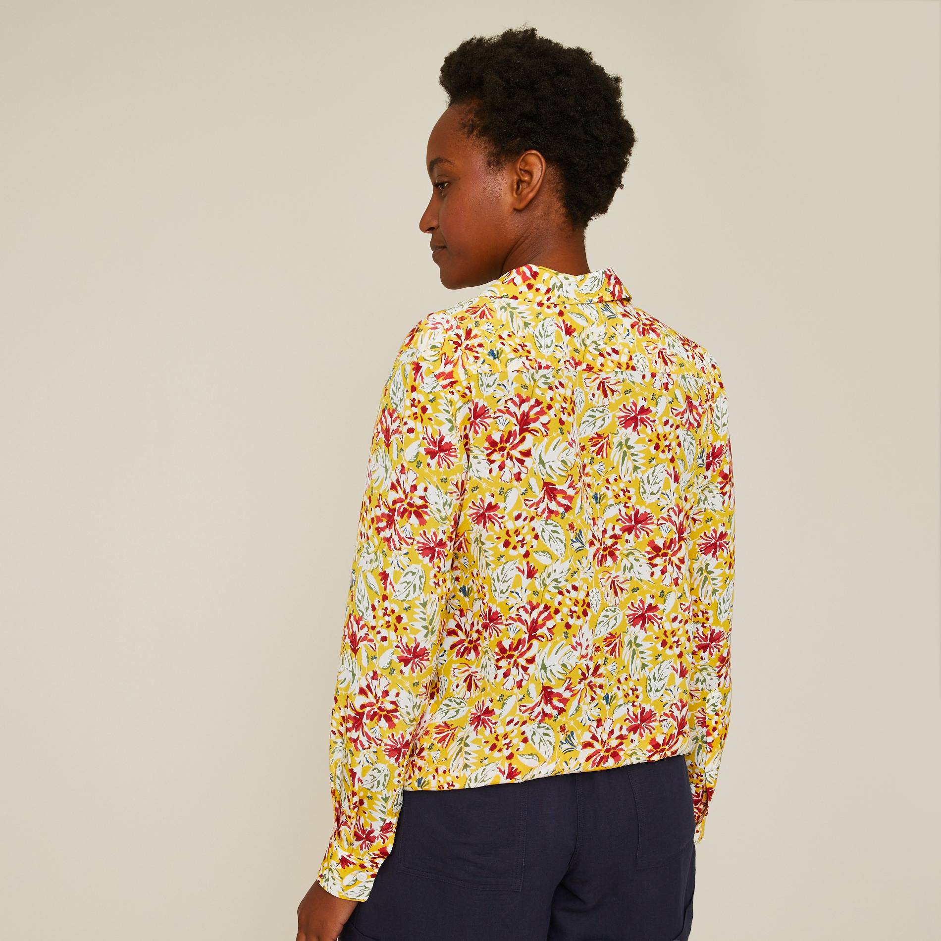 Chemise en soie imprimé floral, Moutarde, large image number 1