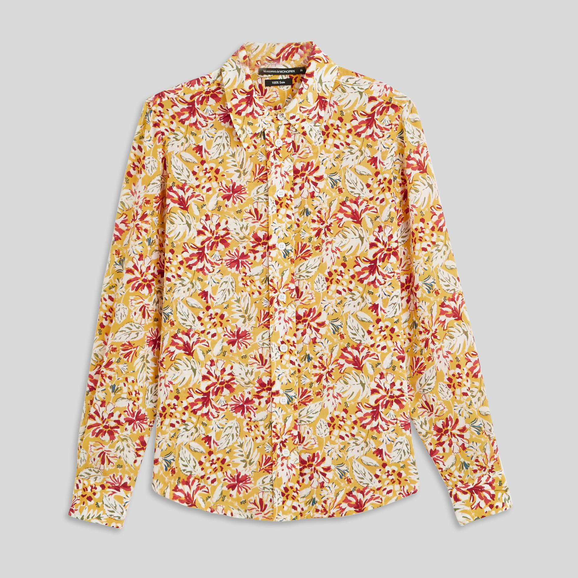 Chemise en soie imprimé floral, Moutarde, large image number 2