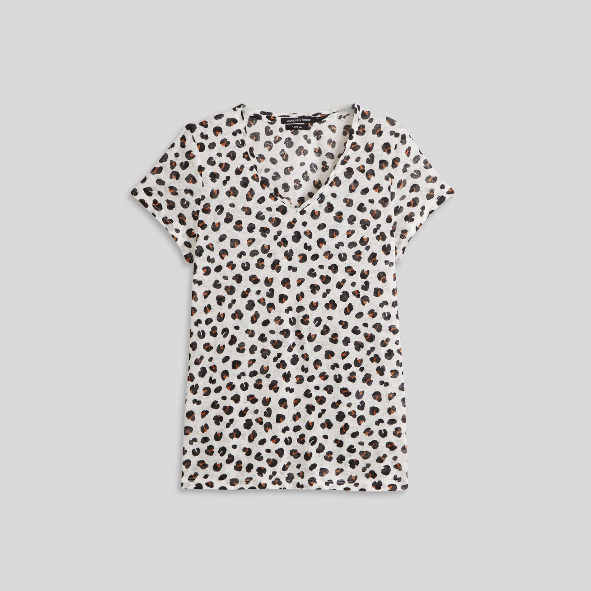 T-shirt en lin imprimé, Ecru, large image number 2
