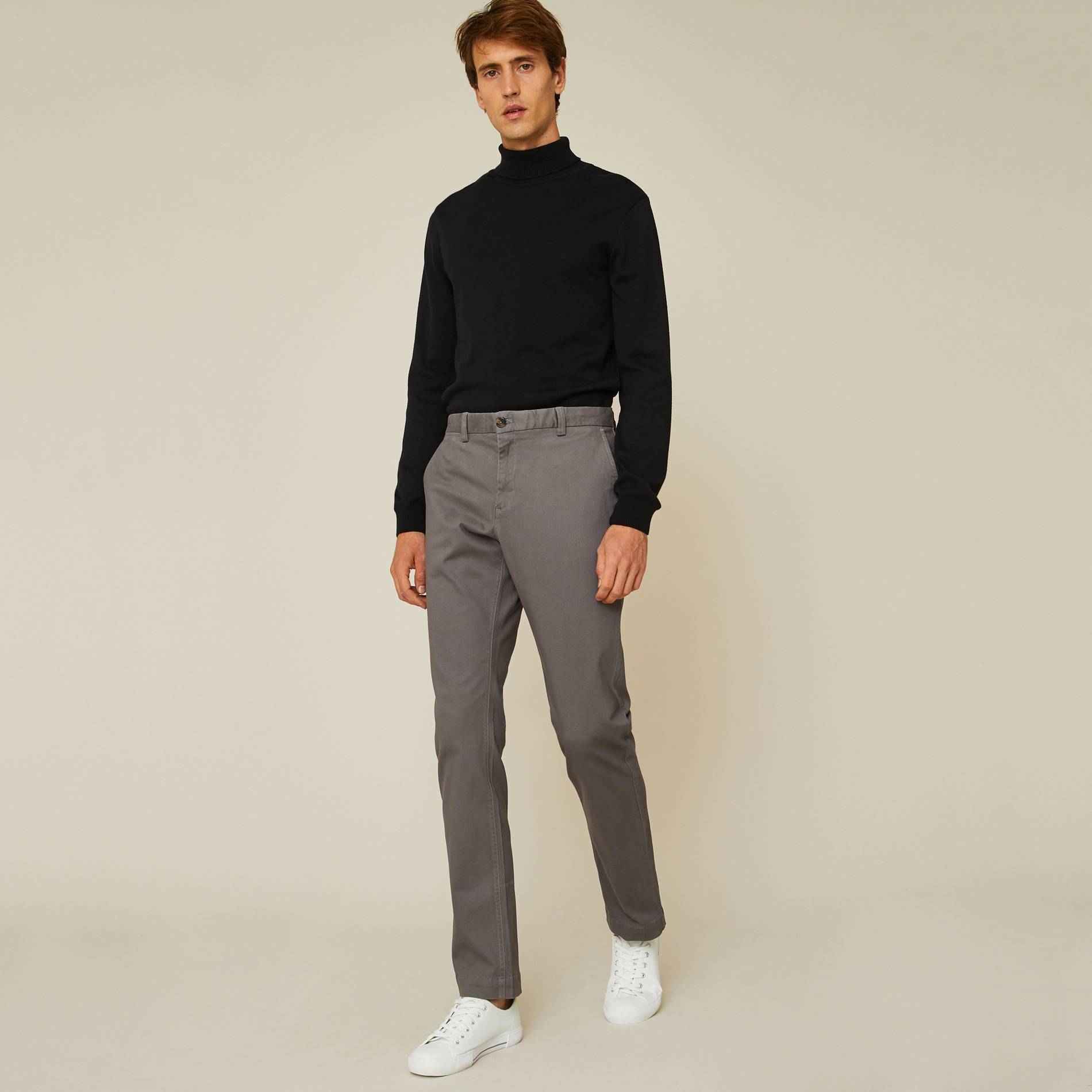 Pantalon chino straight en coton BIO, Gris foncé, large image number 0