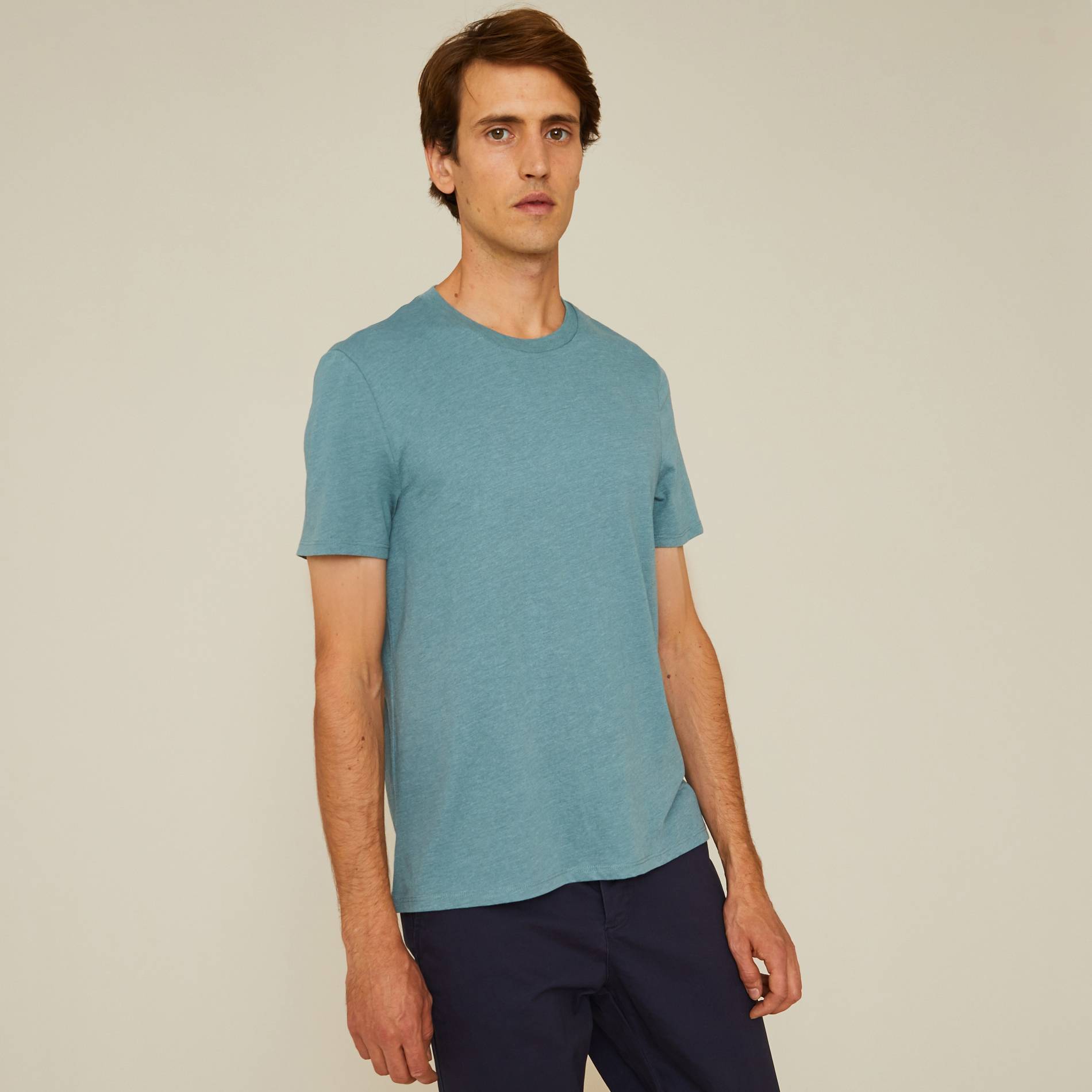 T-shirt manches courtes col rond contenant du coton BIO, Vert fonc&eacute;, swatch image