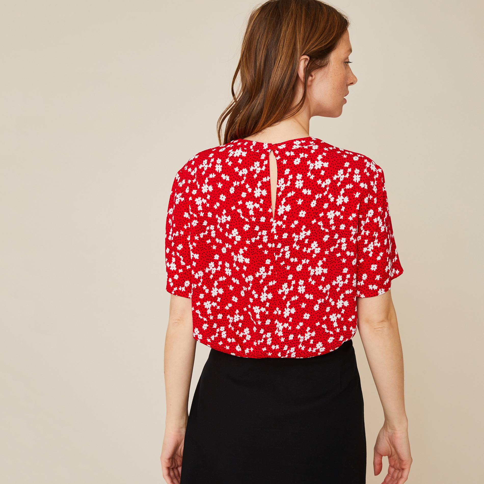 Top manches courtes imprimé floral, Cerise, large image number 1
