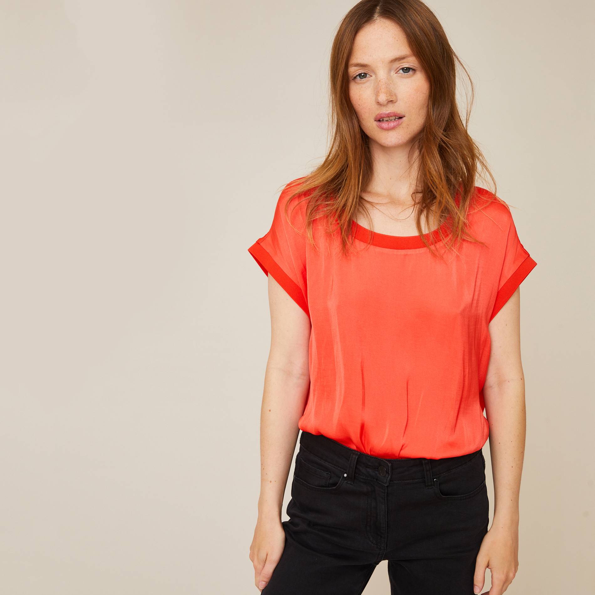 Top sans manches effet satiné, Orange, large image number 0