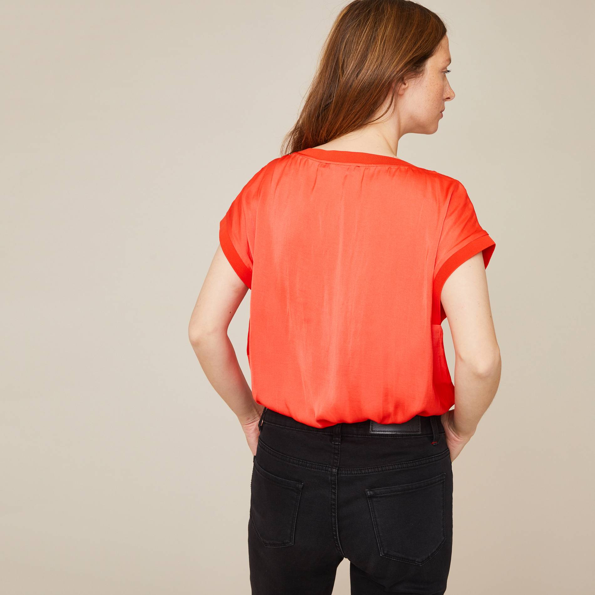 Top sans manches effet satiné, Orange, large image number 1