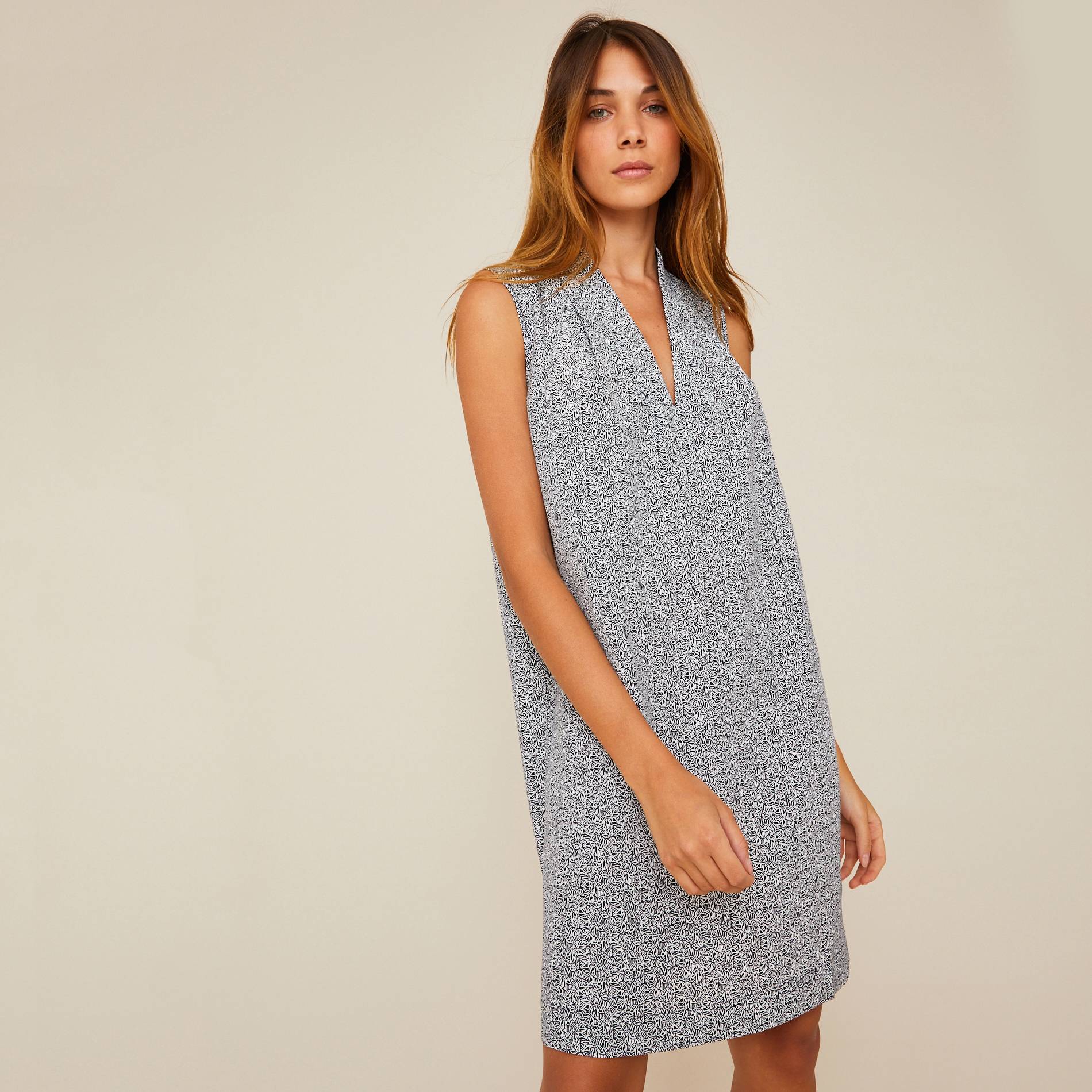 Robe sans manches imprimé floral, Bleu marine, large image number 0.0