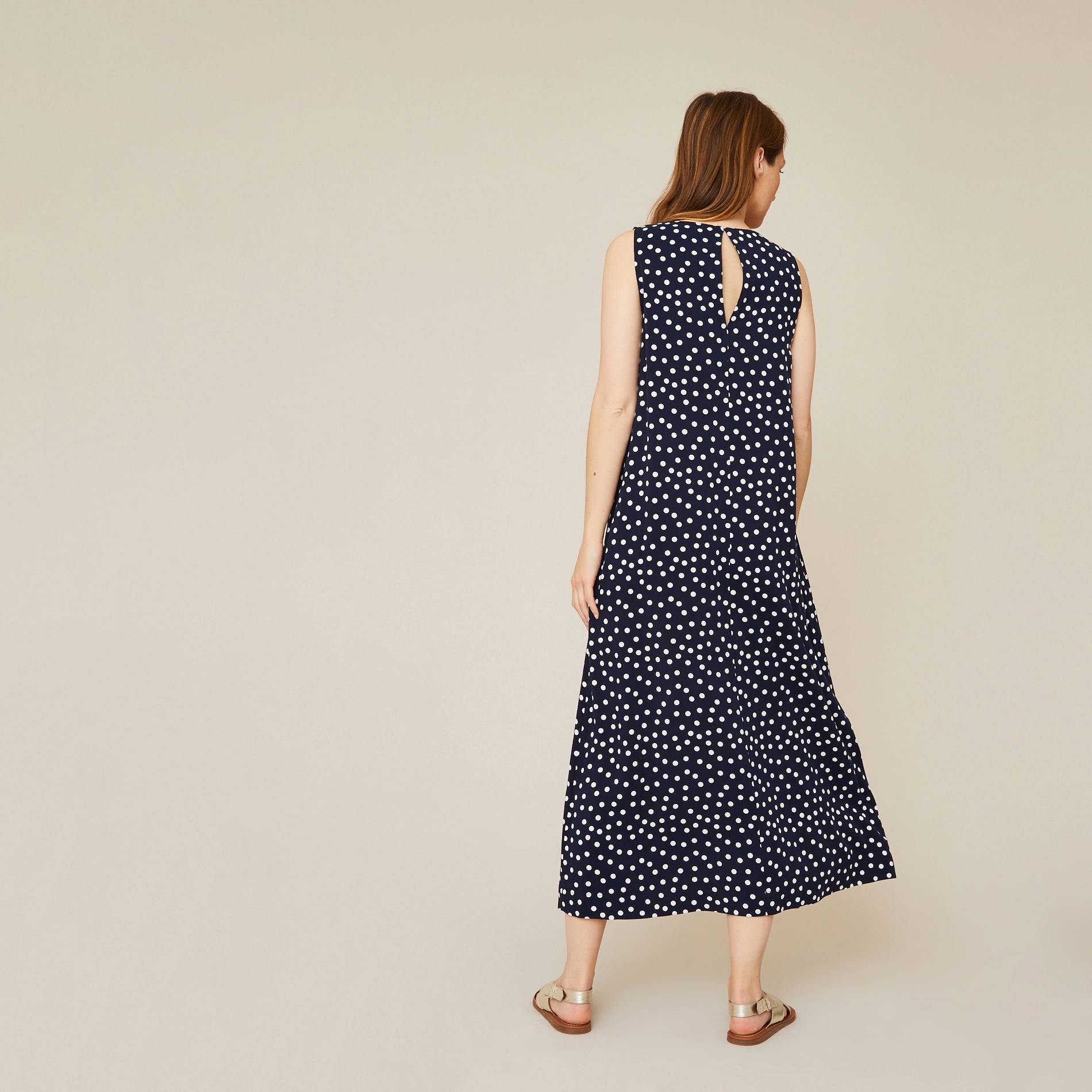 Robe longue sans manches à pois, Bleu marine, large image number 1