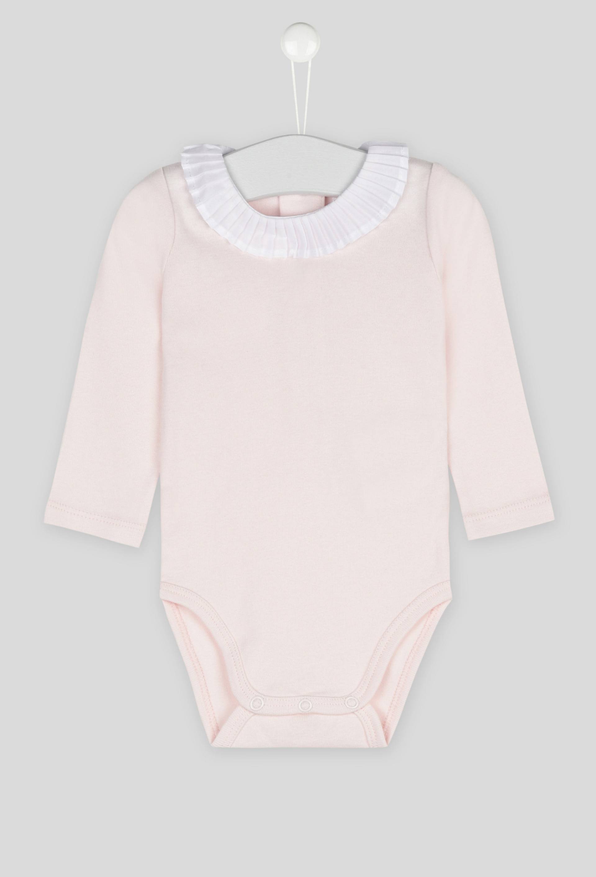 Body col plissé uni en coton, Rose clair, large image number 0.0