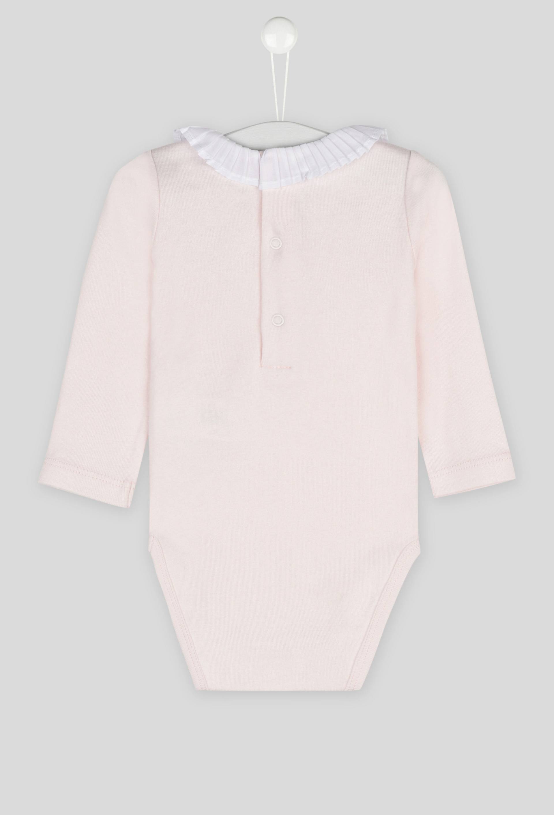 Body col plissé uni en coton, Rose clair, large image number 1.0