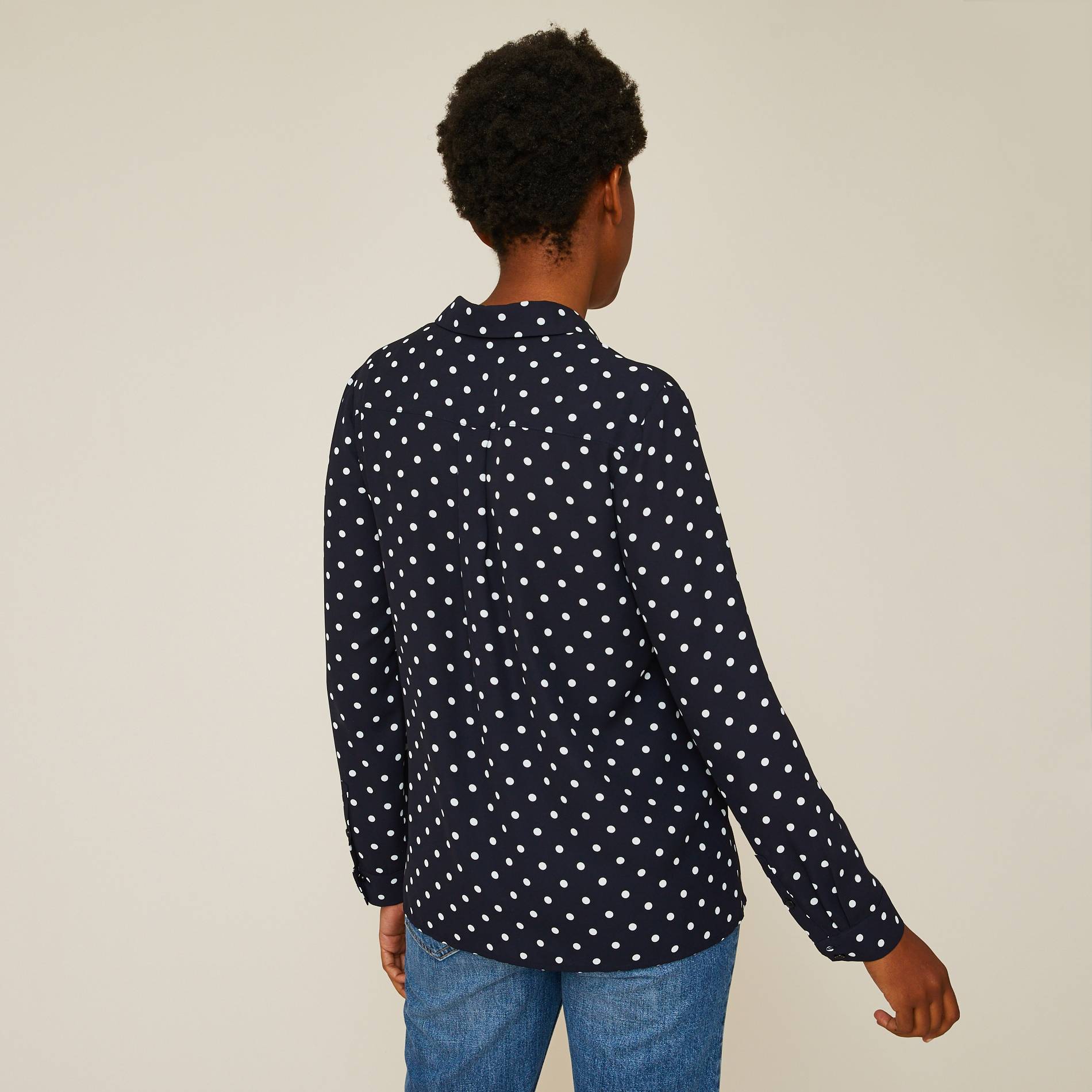 Chemise fluide manches longues à pois, Bleu foncé, large image number 1.0