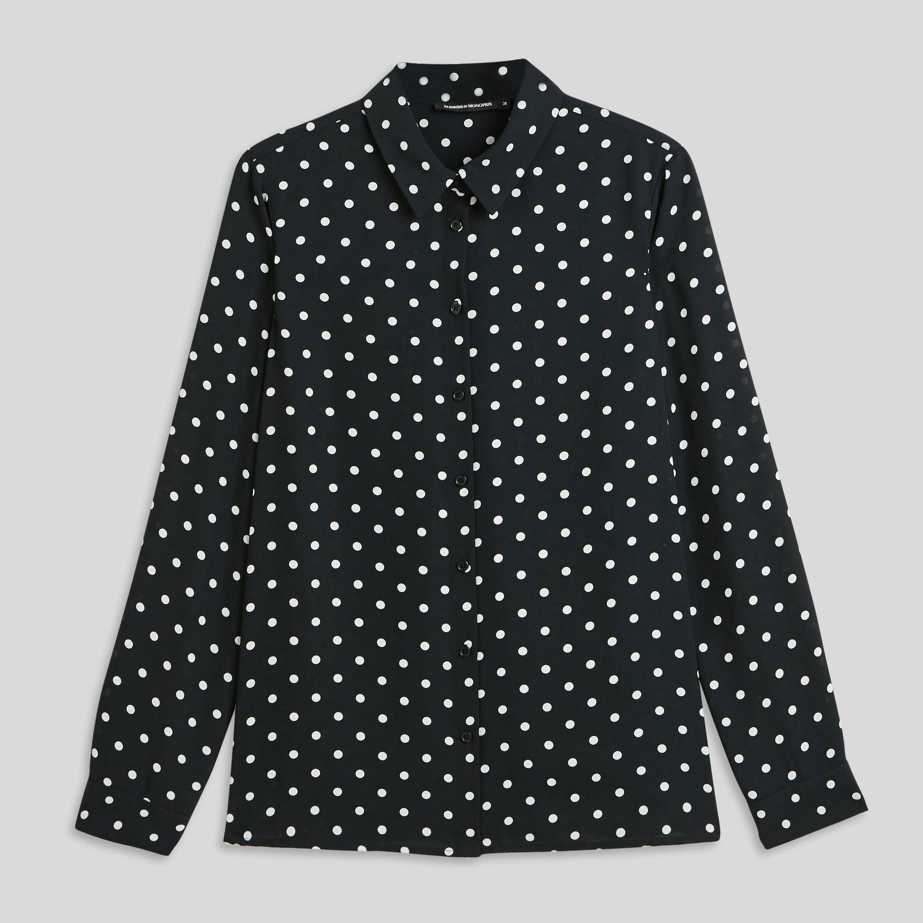 Chemise fluide manches longues à pois, Bleu foncé, large image number 2