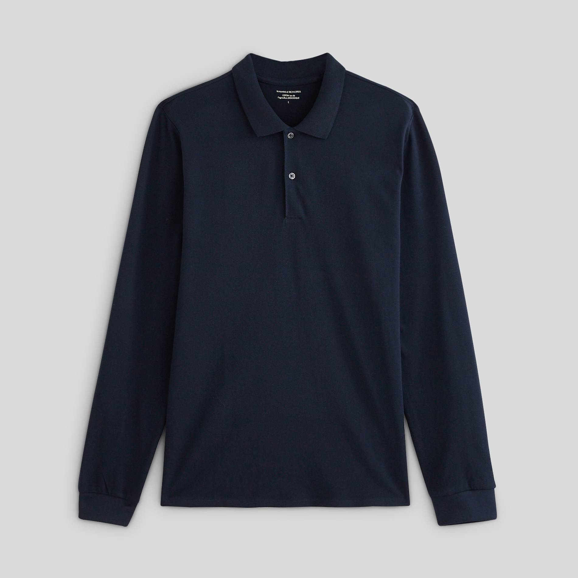Polo piqué manches longues en coton BIO, Bleu clair, large image number 2