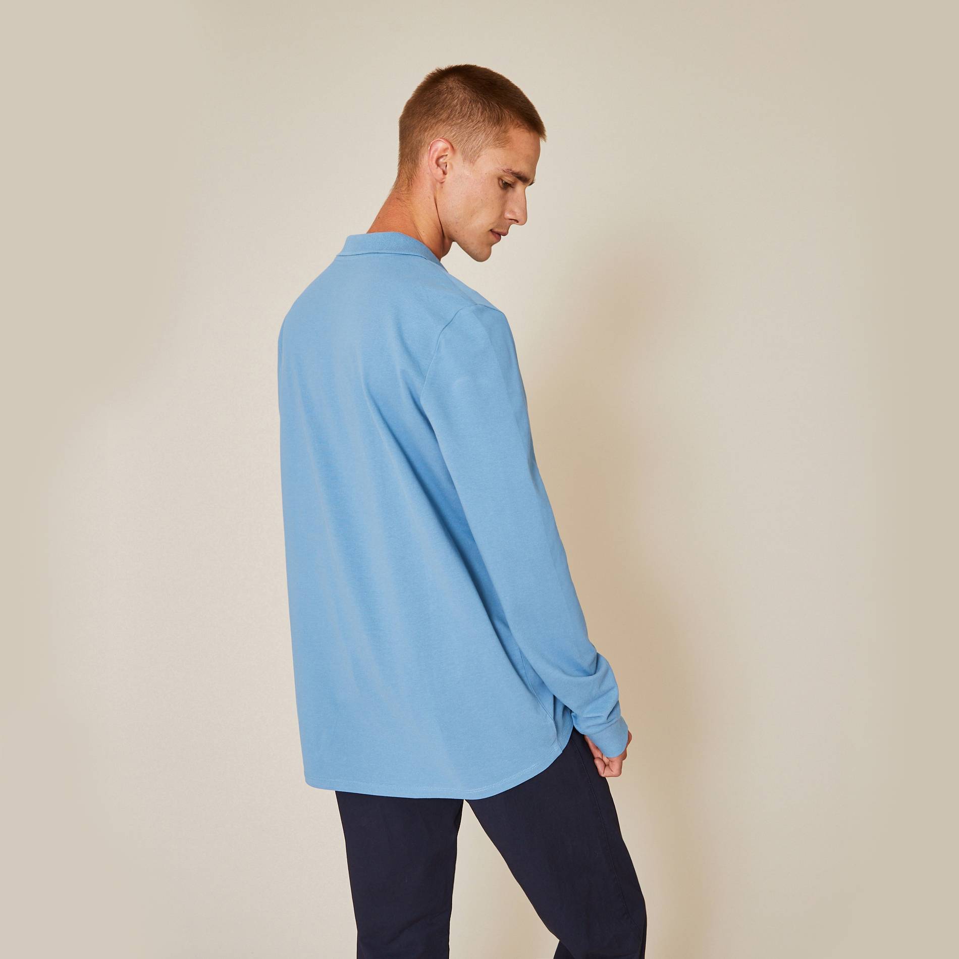 Polo piqué manches longues en coton BIO, Bleu gris, large image number 1