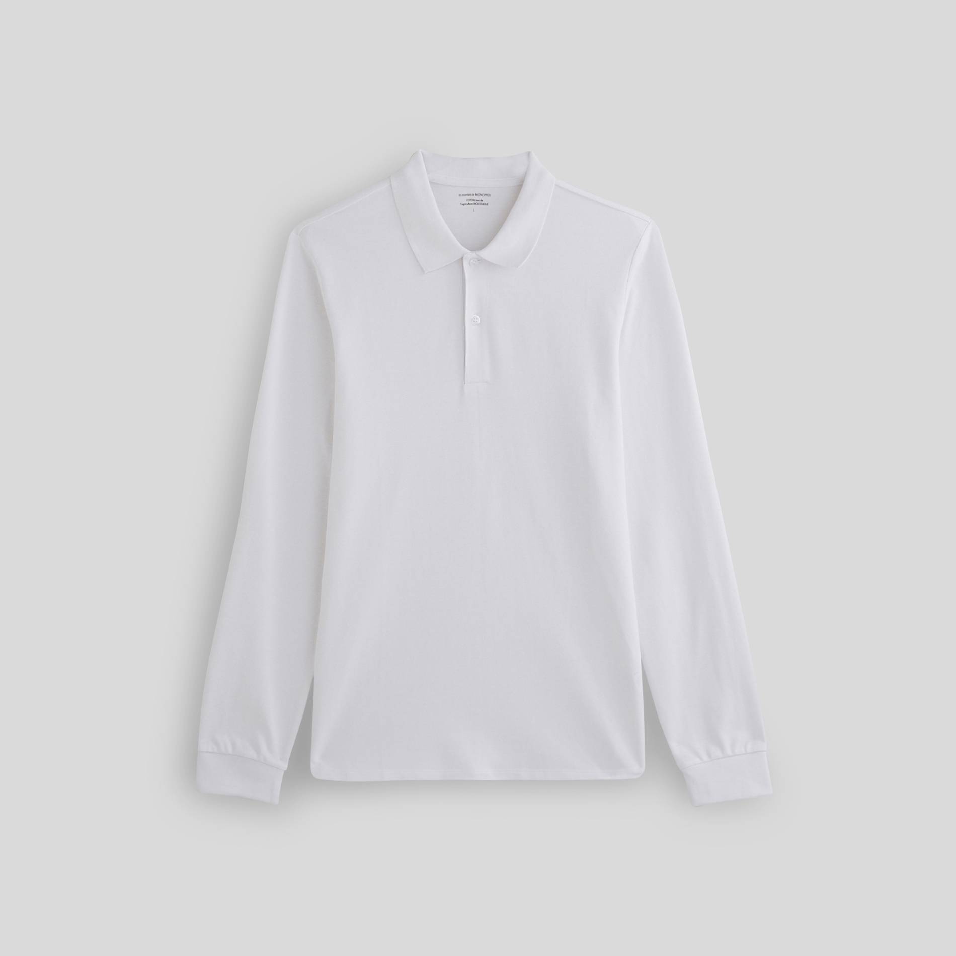 Polo piqué manches longues en coton BIO, Blanc, large image number 2