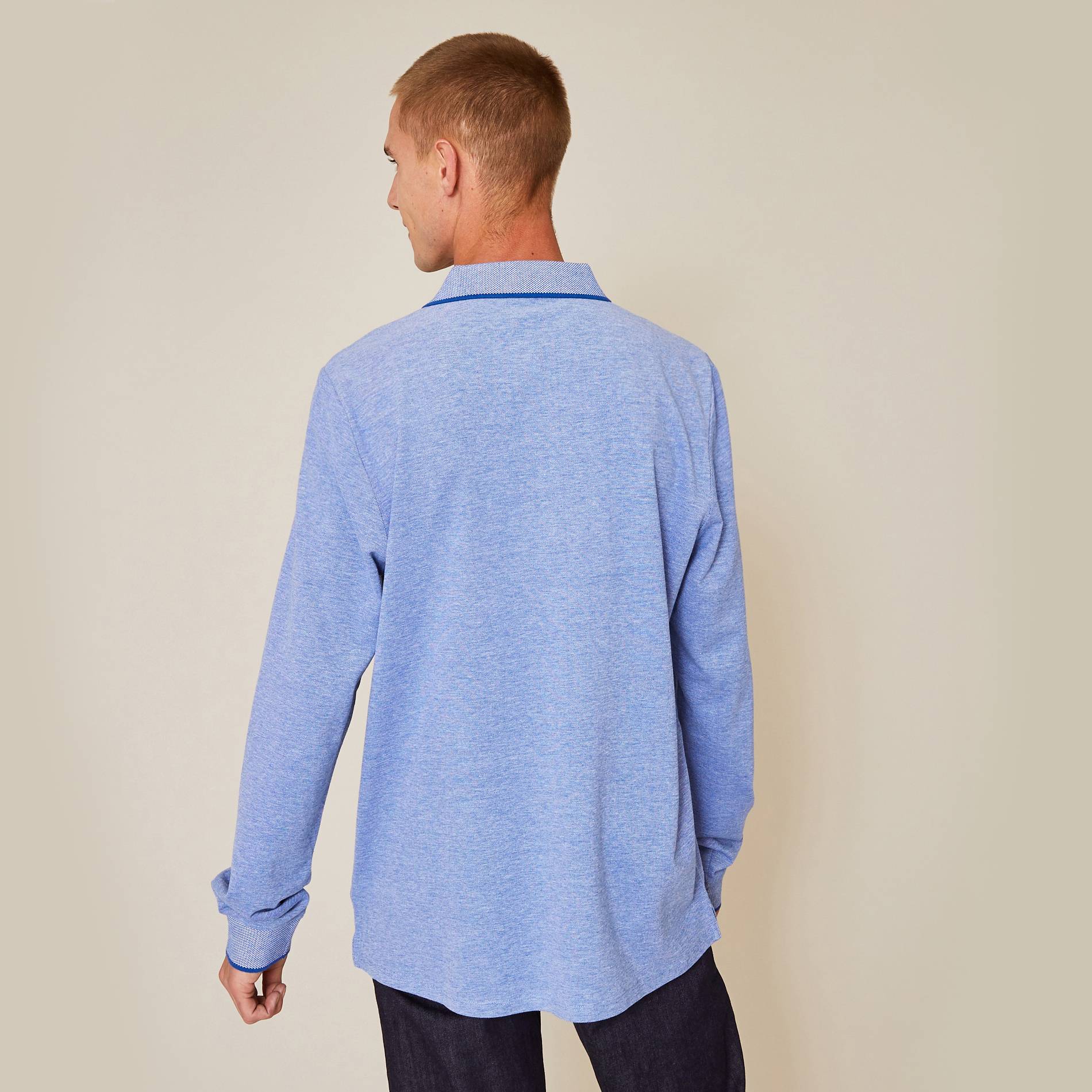 Polo manches longues en coton BIO, Bleu, large image number 1