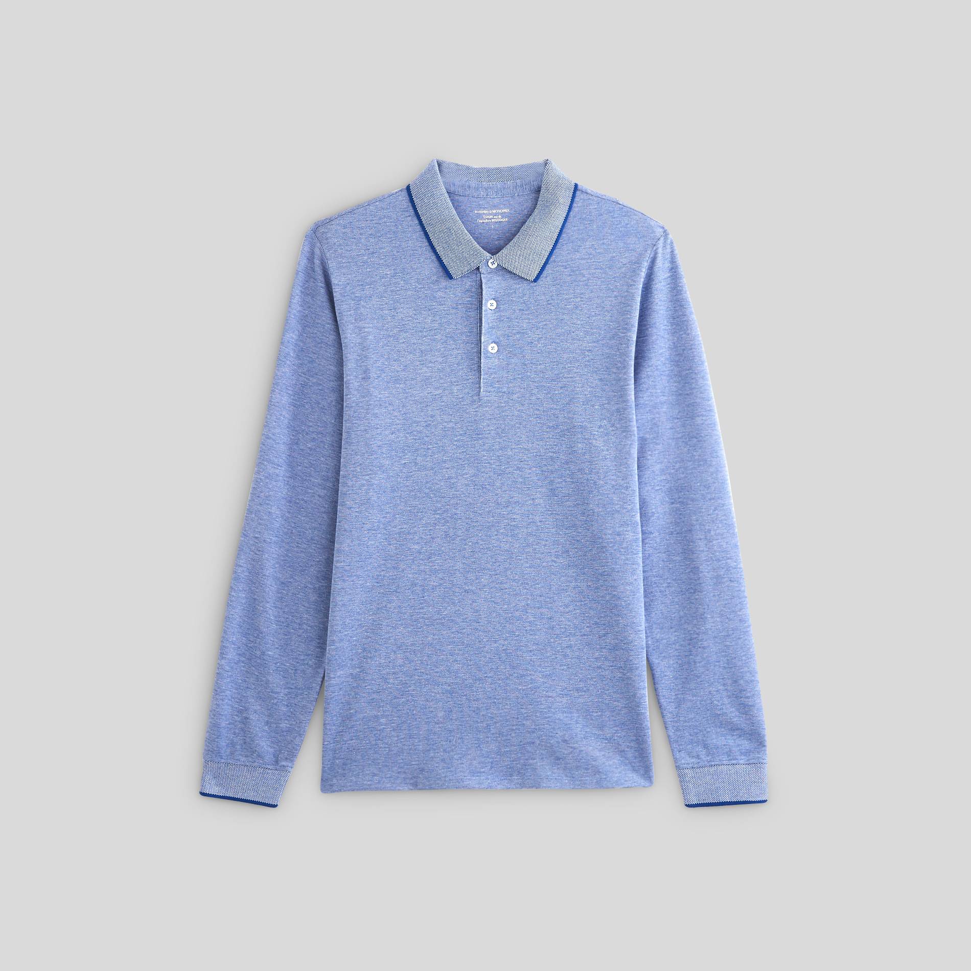 Polo manches longues en coton BIO, Bleu, large image number 2