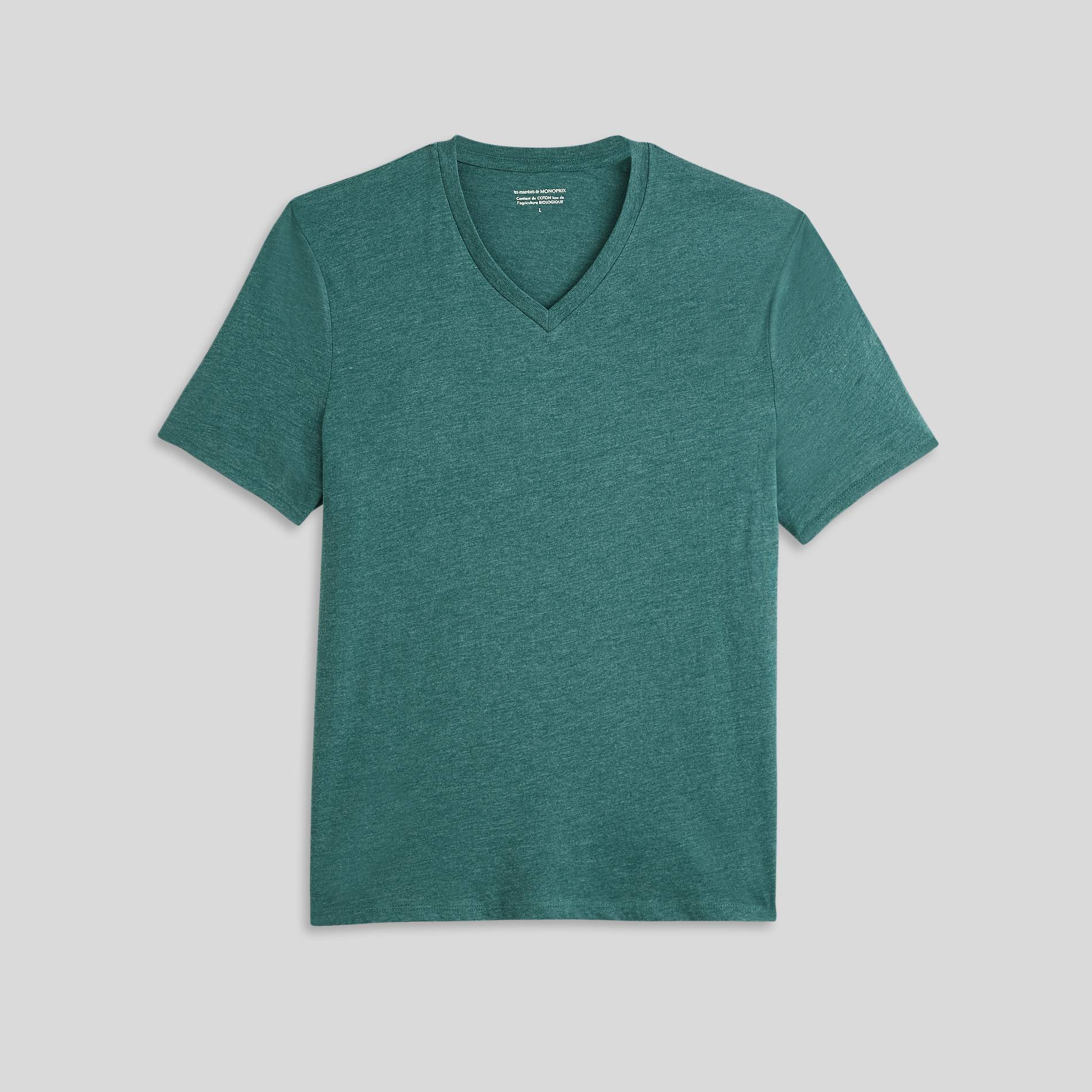 T-shirt manches courtes col v contenant du coton BIO, Vert foncé, large image number 2