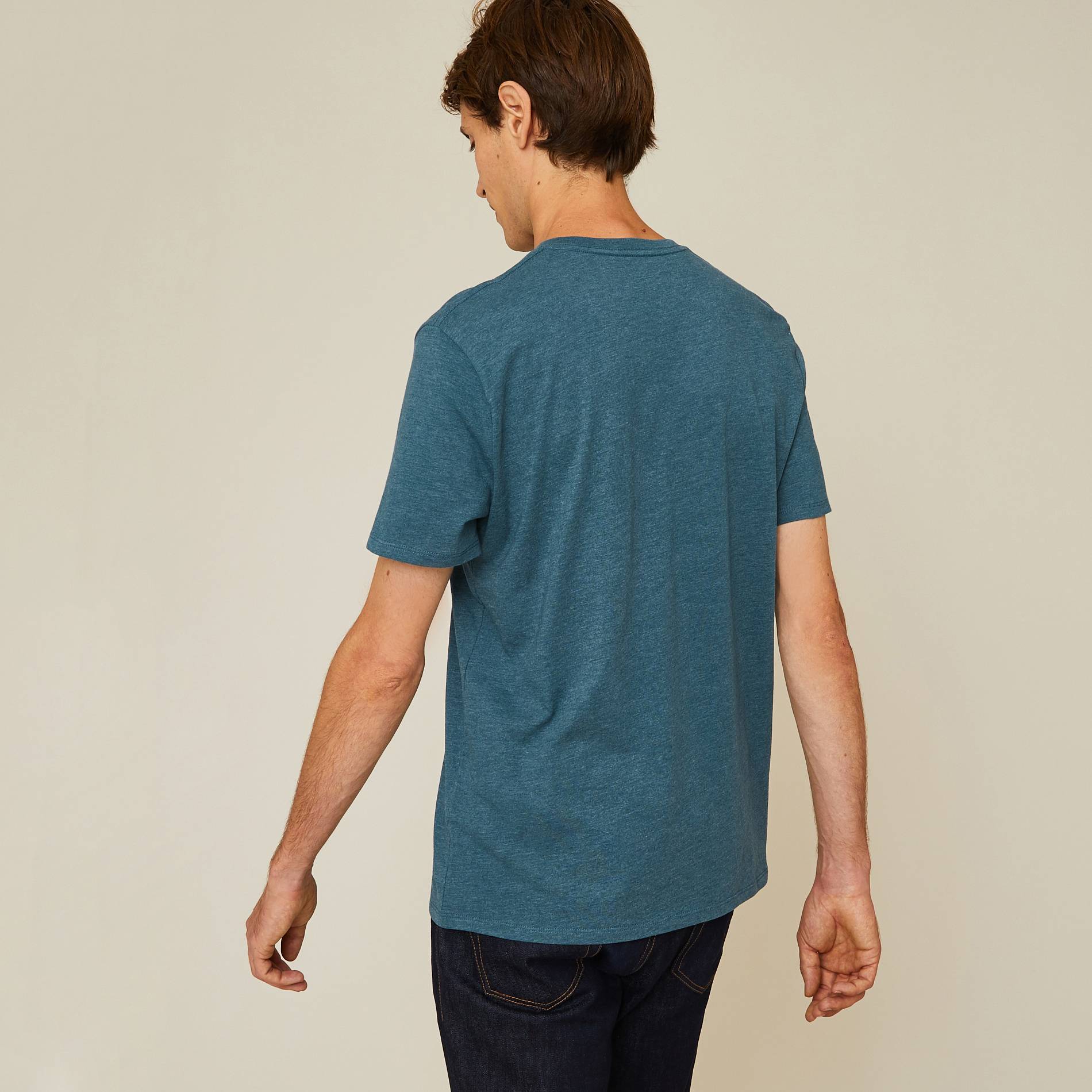 T-shirt manches courtes col v contenant du coton BIO, Bleu canard, large image number 1