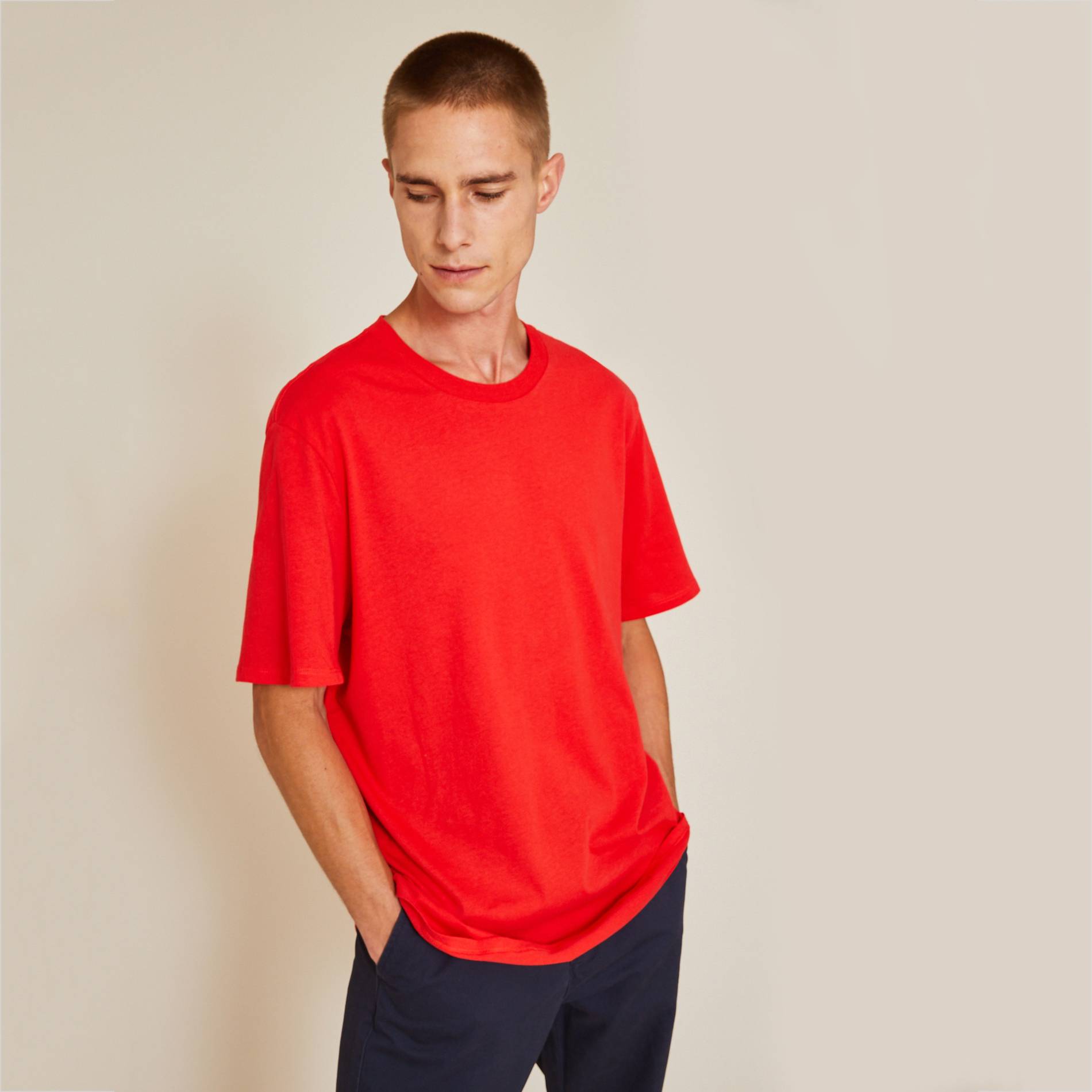 T-shirt manches courtes col rond en coton BIO GOTS, Cerise, swatch image