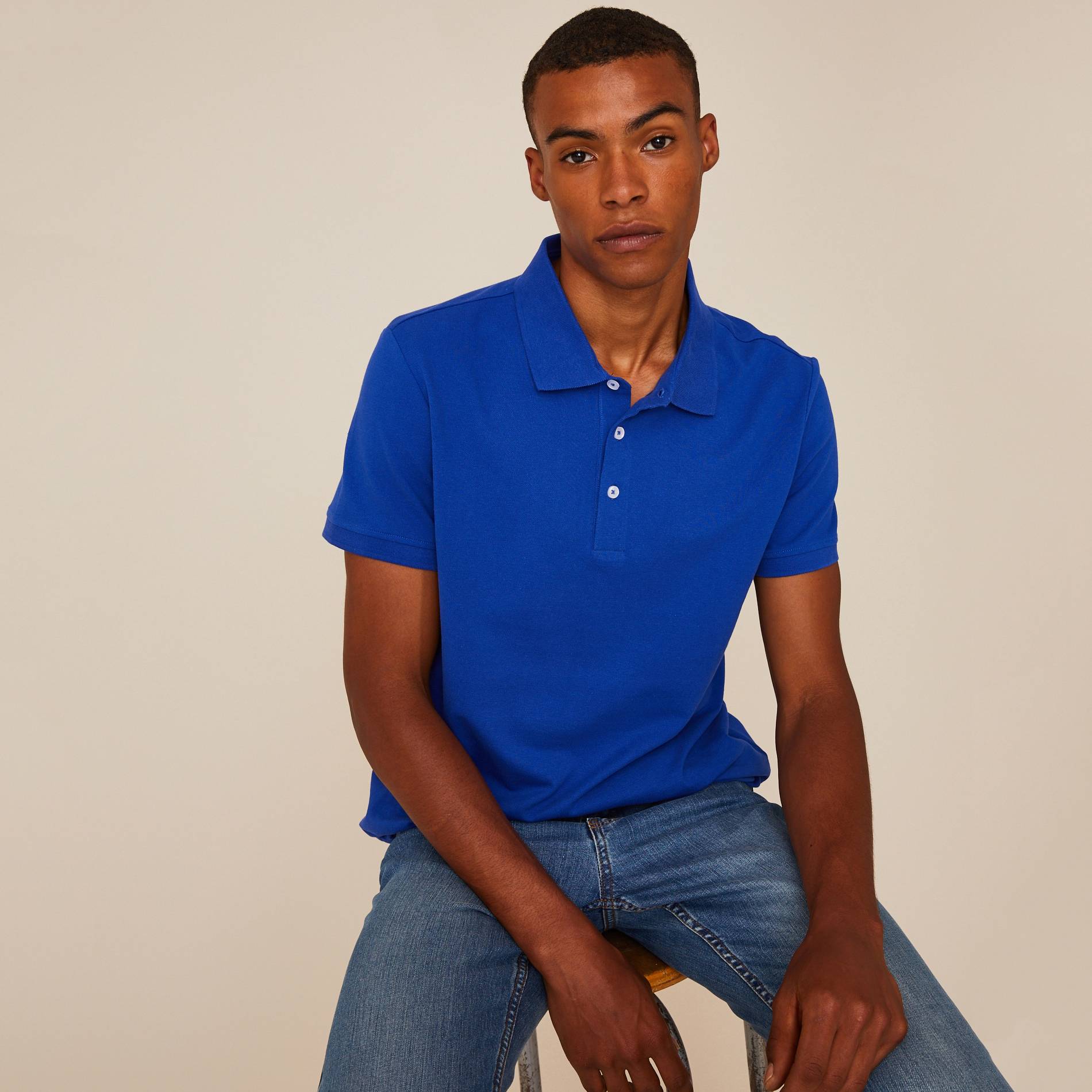 Polo piqué en coton BIO, Cobalt, large image number 0