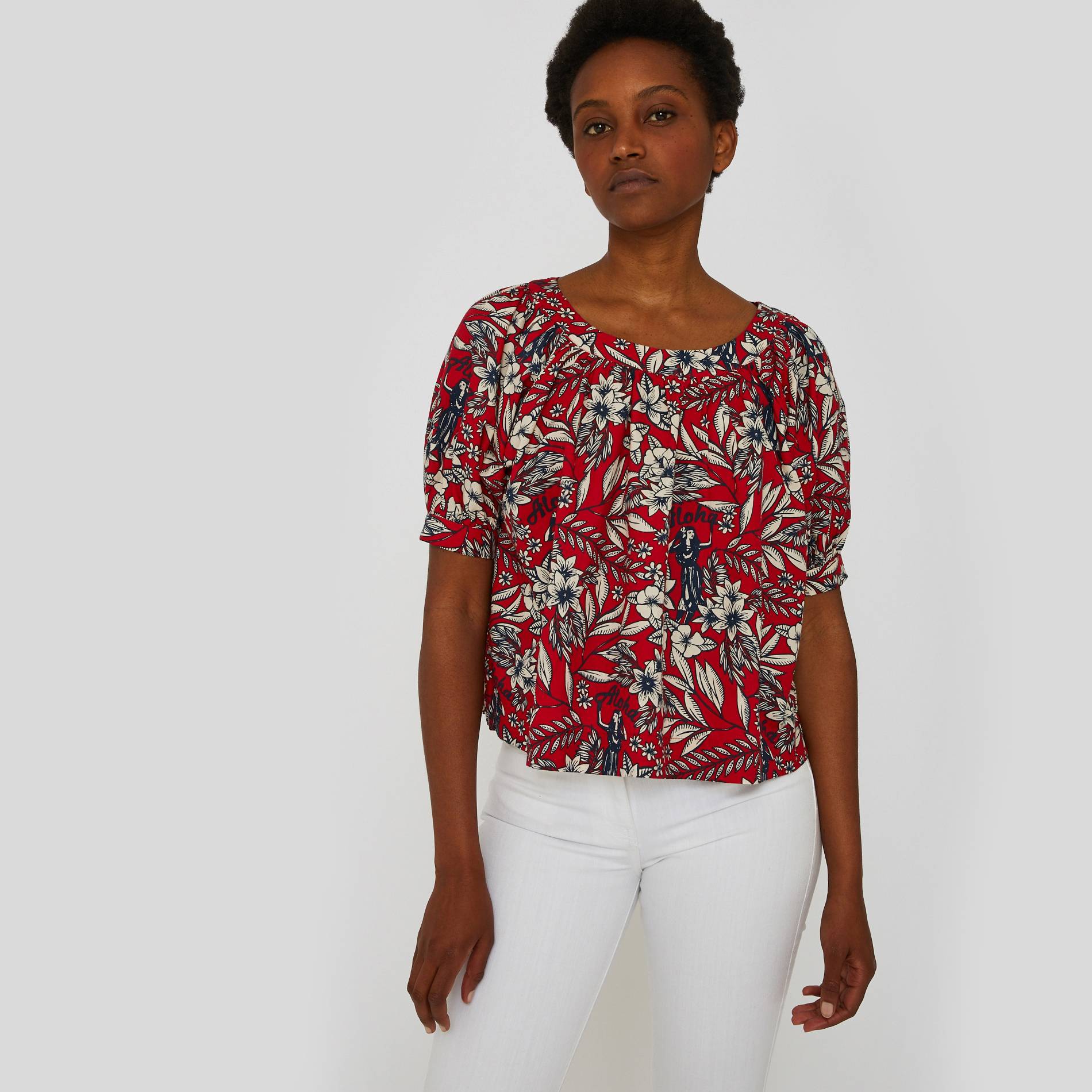 Blouse imprimée en coton, Carmin, large image number 0.0